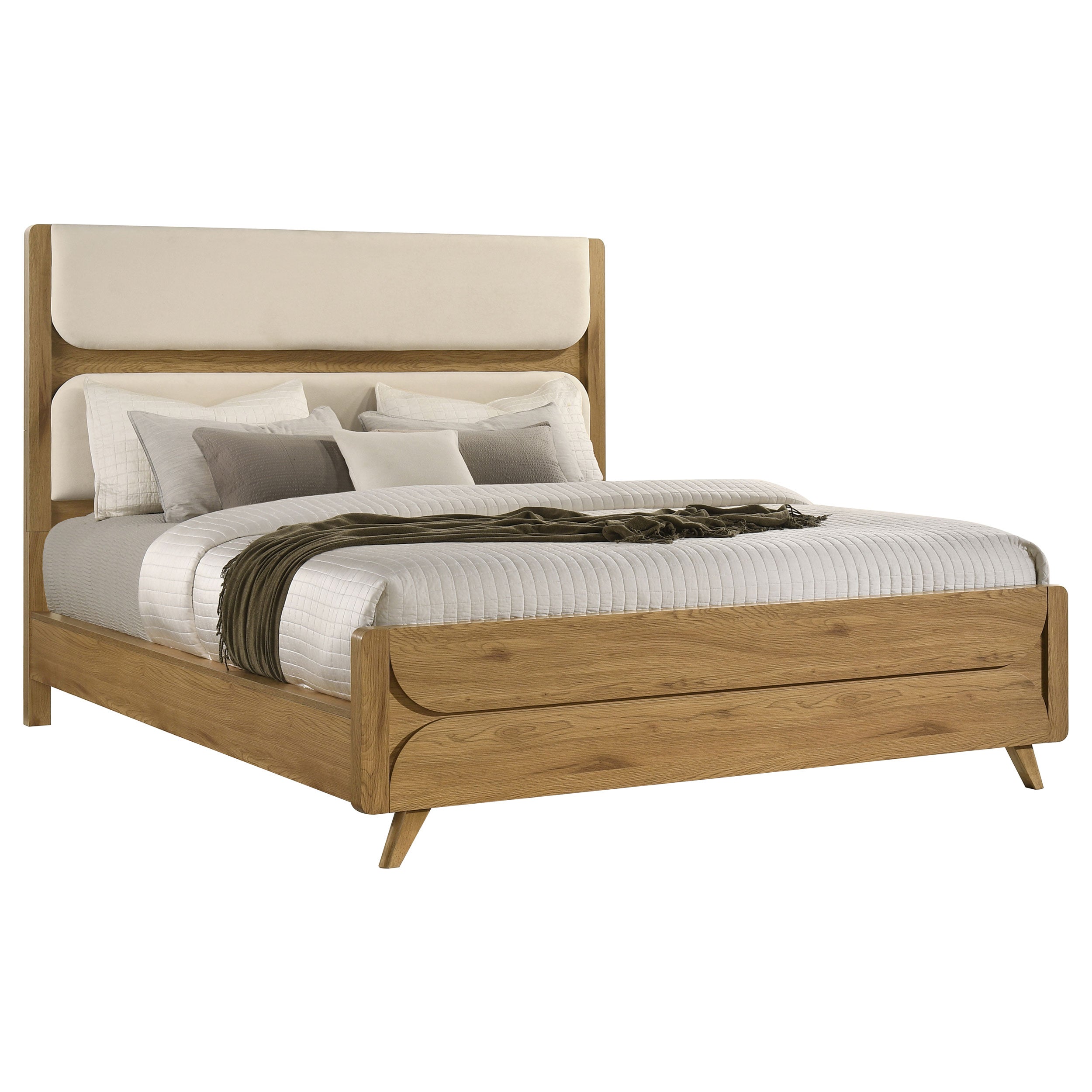 Bennett 78-inch California King Upholstered Panel Bed Cream and Light Oak — view 3