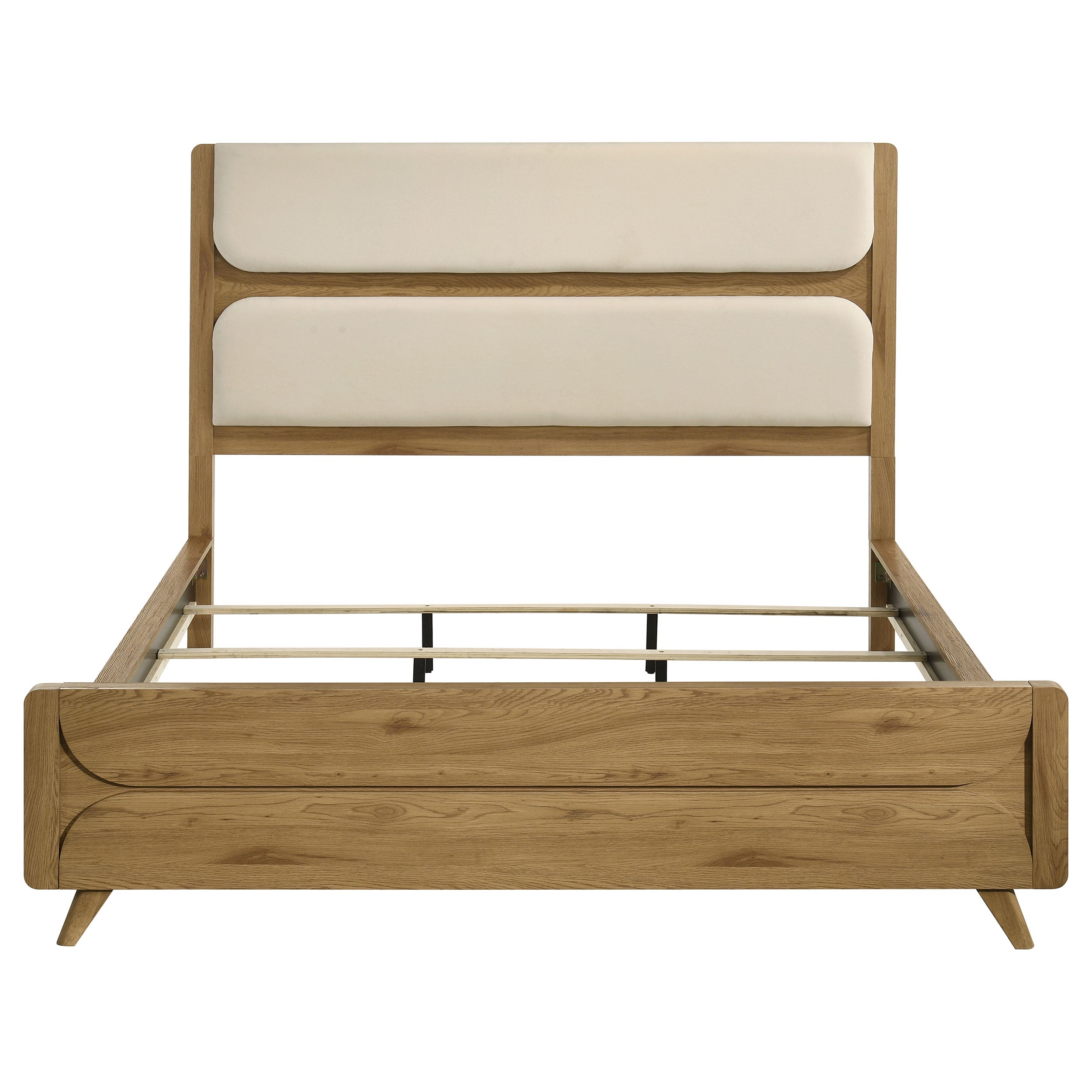 Bennett 78-inch California King Upholstered Panel Bed Cream and Light Oak — view 4