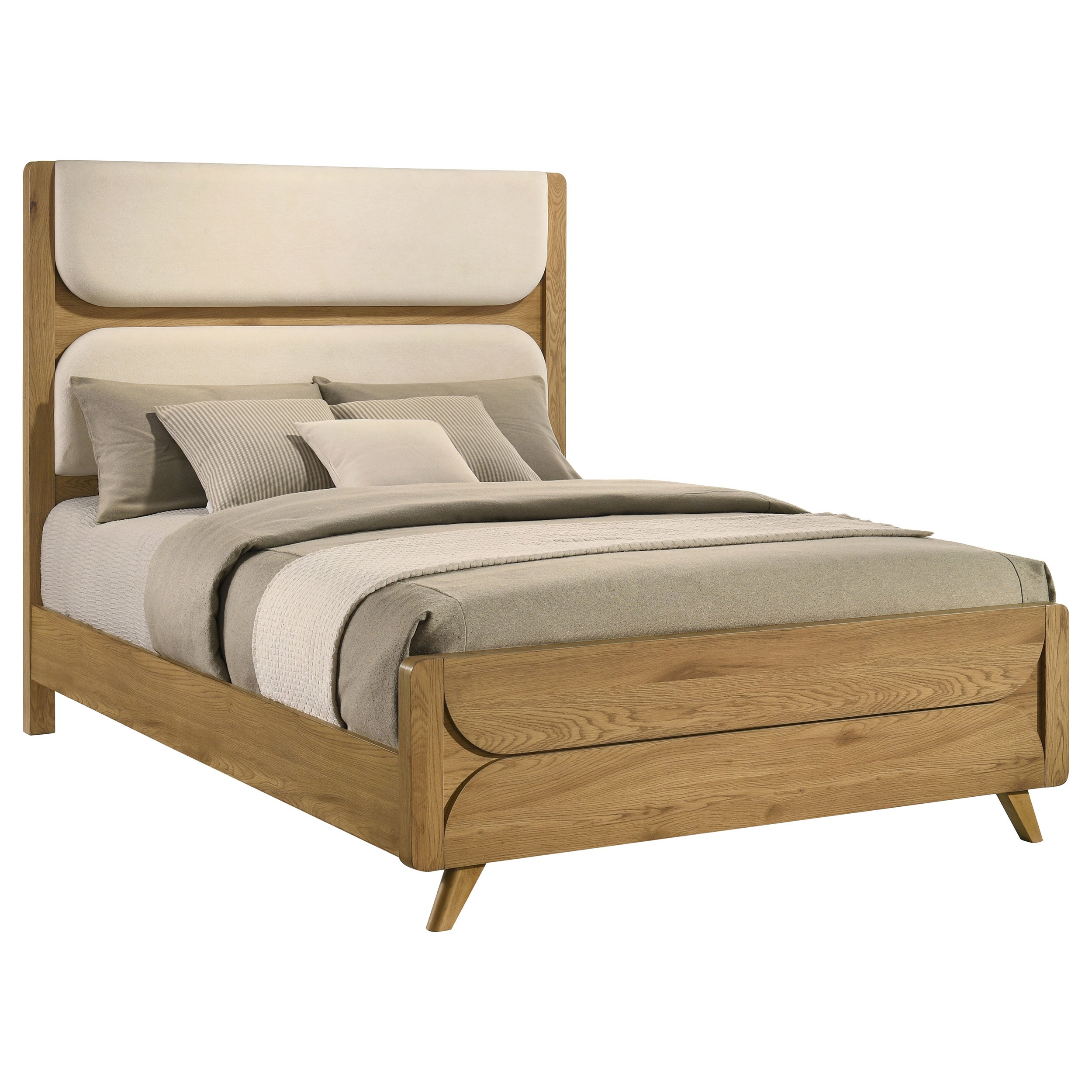 Bennett 63-inch Queen Upholstered Panel Bed Cream and Light Oak — view 3