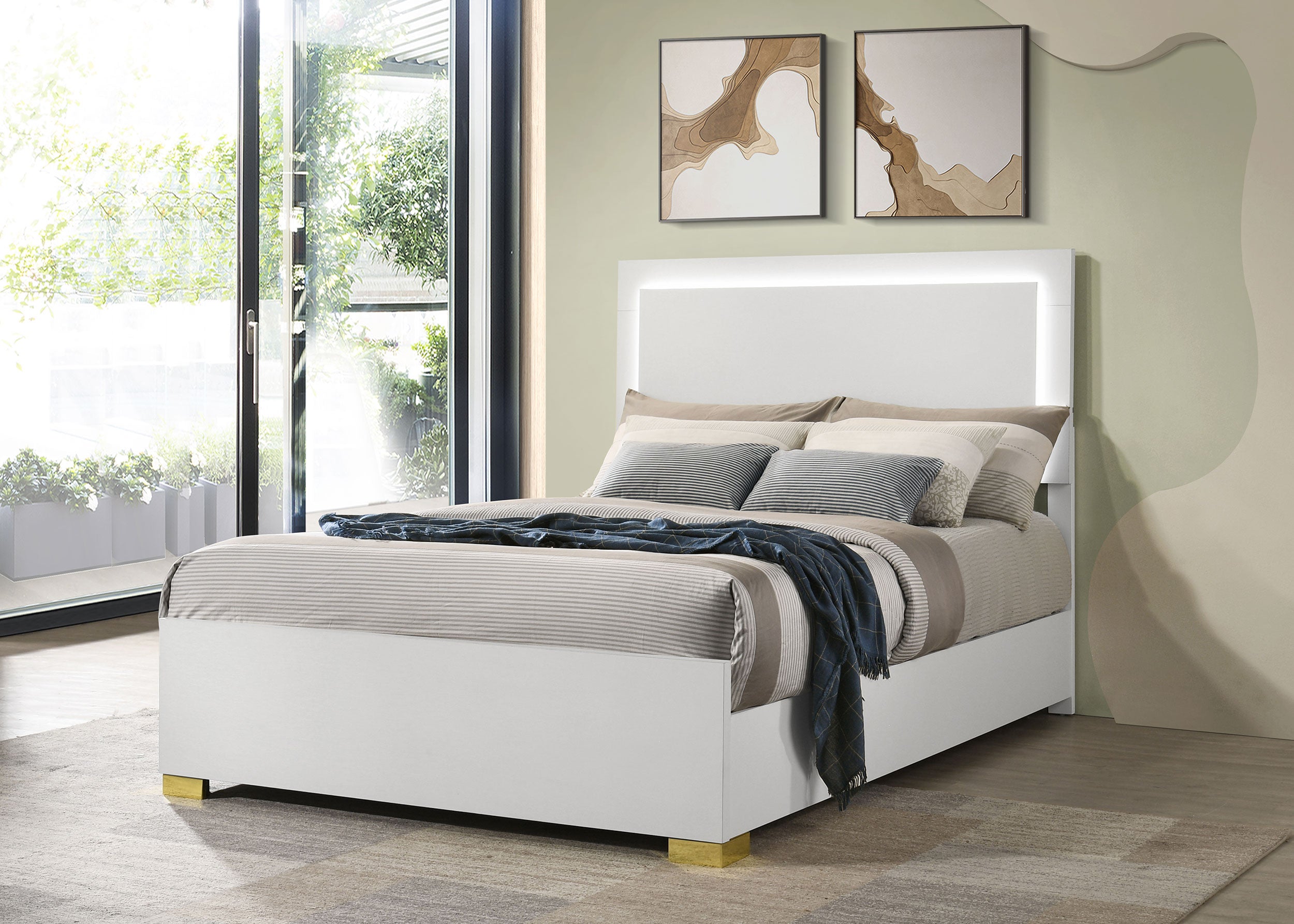 Marceline Wood Full LED Panel Bed White — view 2