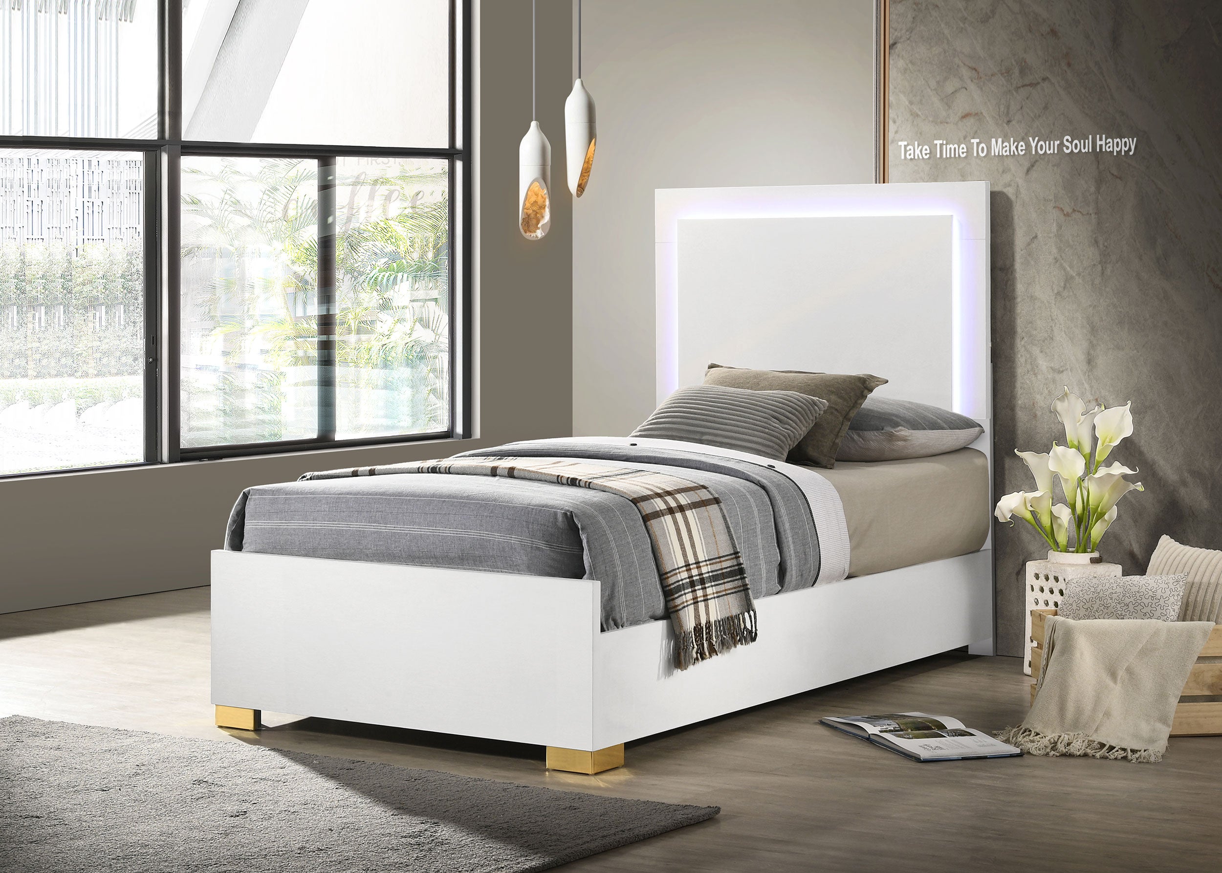 Marceline Wood Twin LED Panel Bed White — view 2