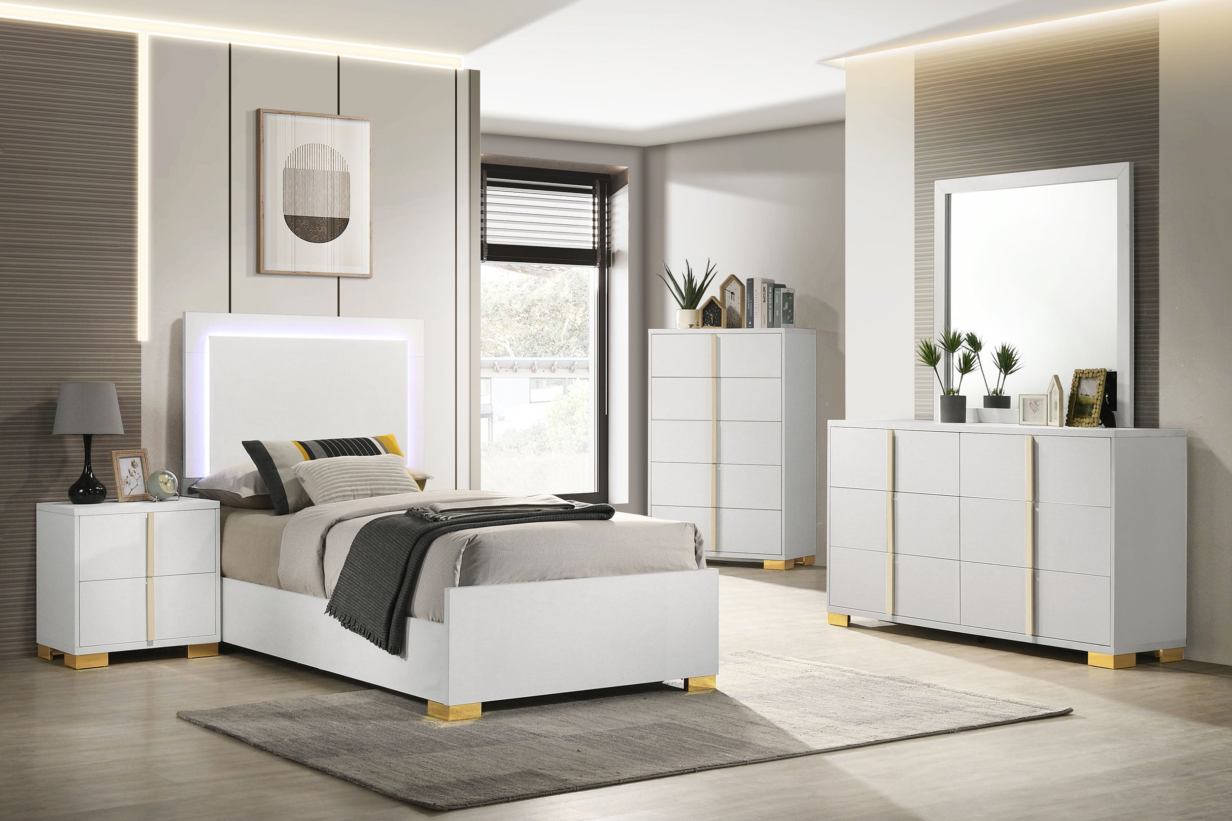 Marceline Wood Twin LED Panel Bed White — view 7