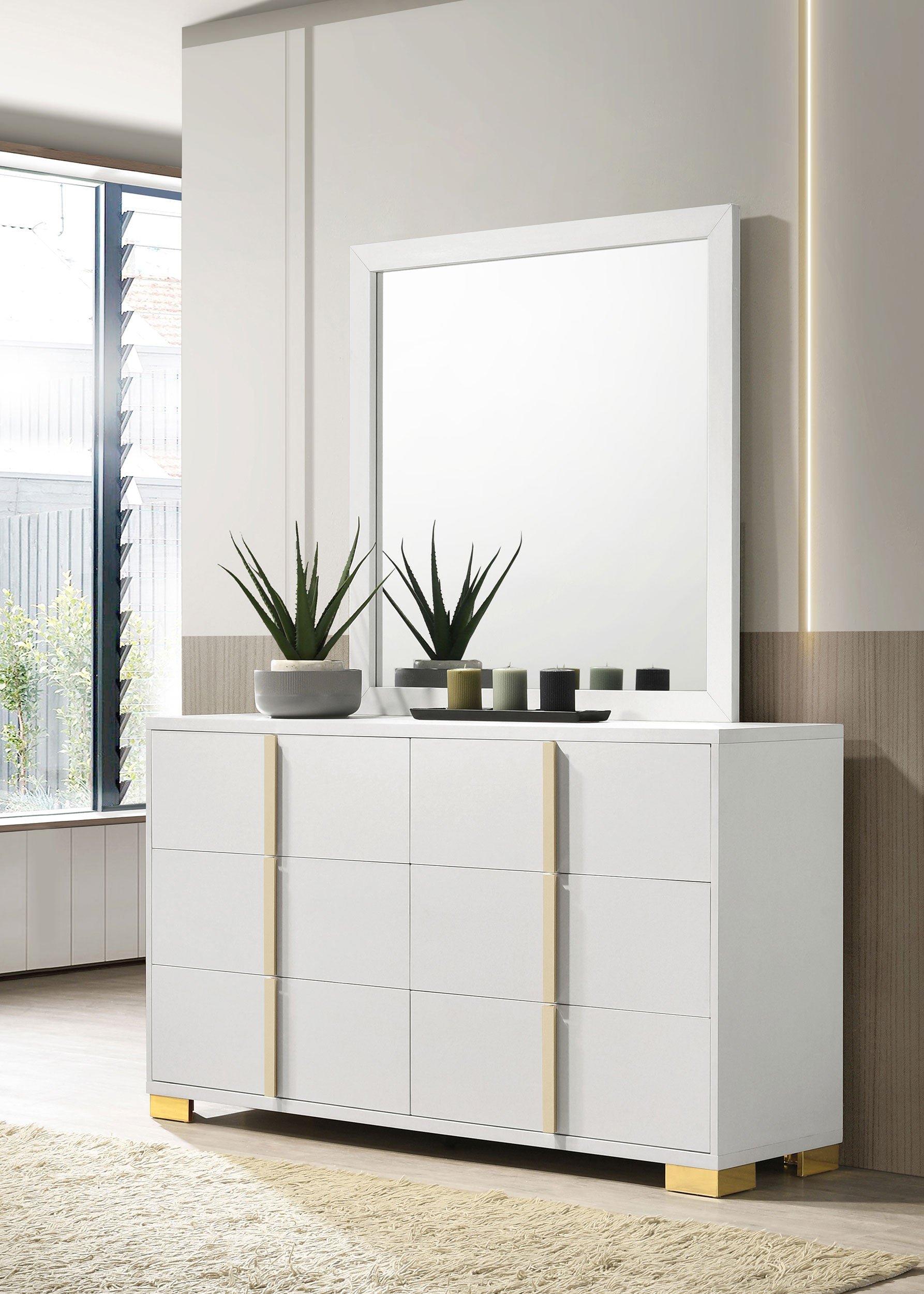 Marceline 6-drawer Dresser with Mirror White — view 2