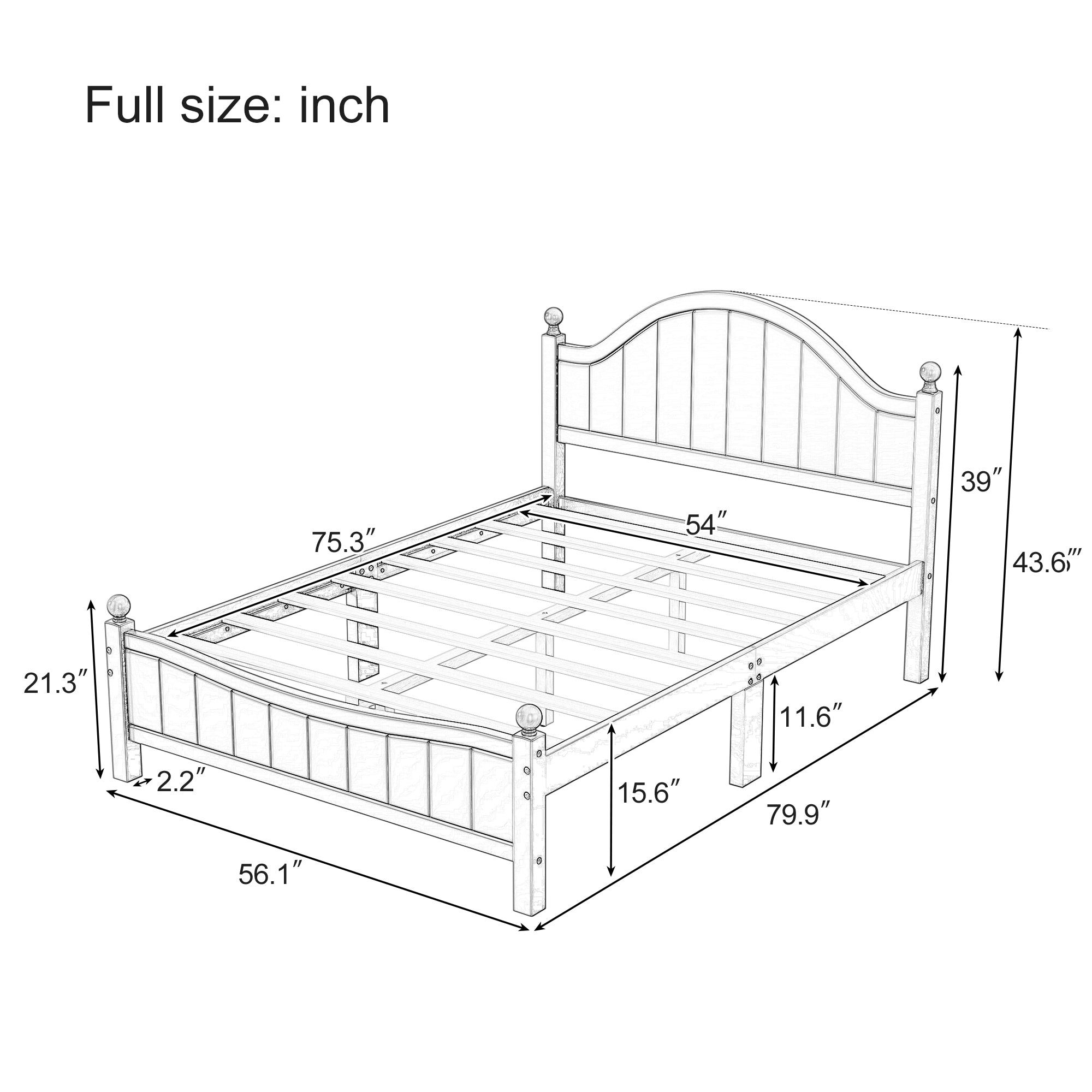 Traditional Concise Style White Solid Wood Platform Bed, No Need Box Spring, Full(Old SKU:WF295732AAA) - Atlantic Fine Furniture Melbourne FL
