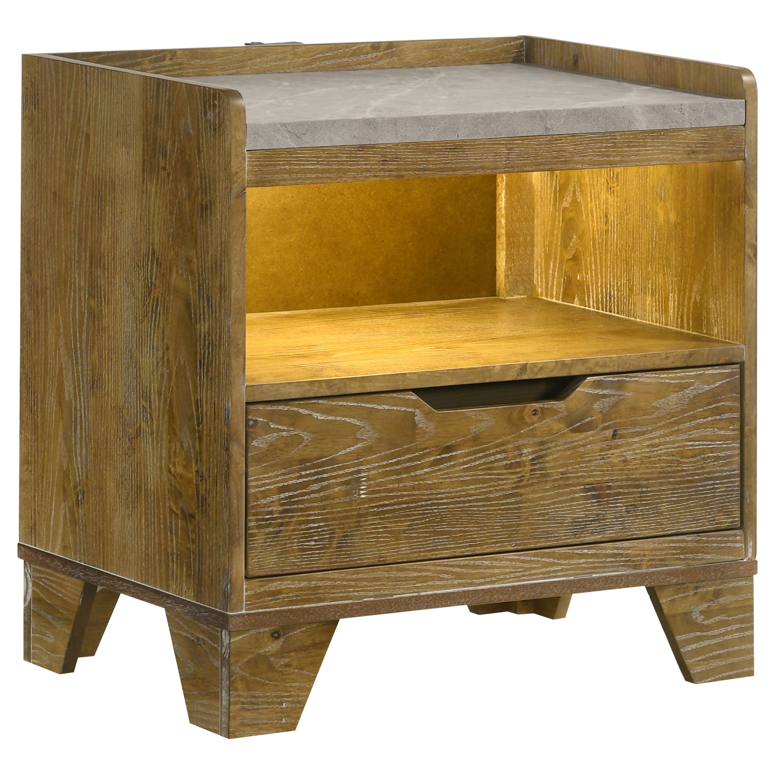Henderson 1-drawer LED Nightstand Bedside Table Medium Oak — view 1