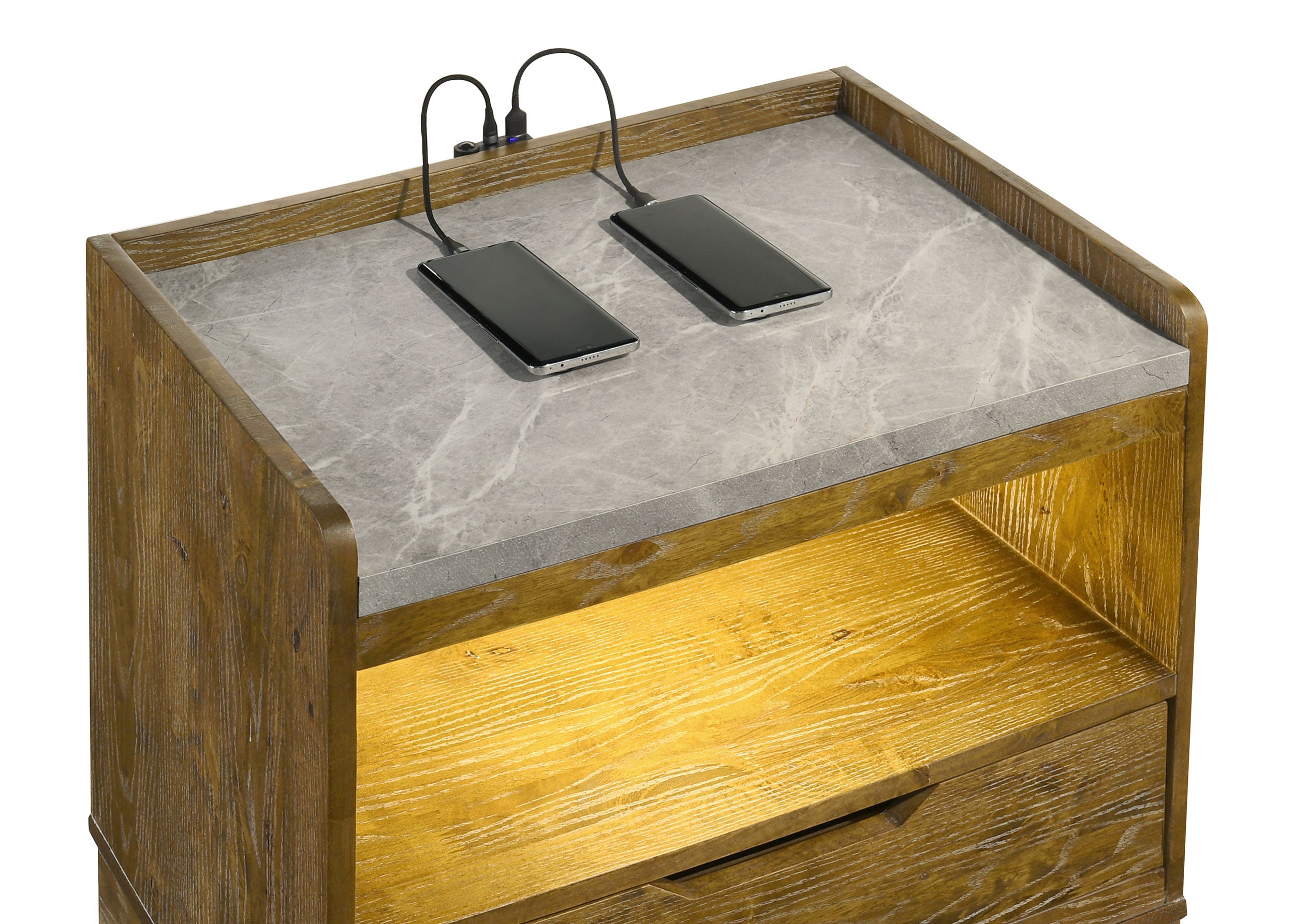 Henderson 1-drawer LED Nightstand Bedside Table Medium Oak — view 8