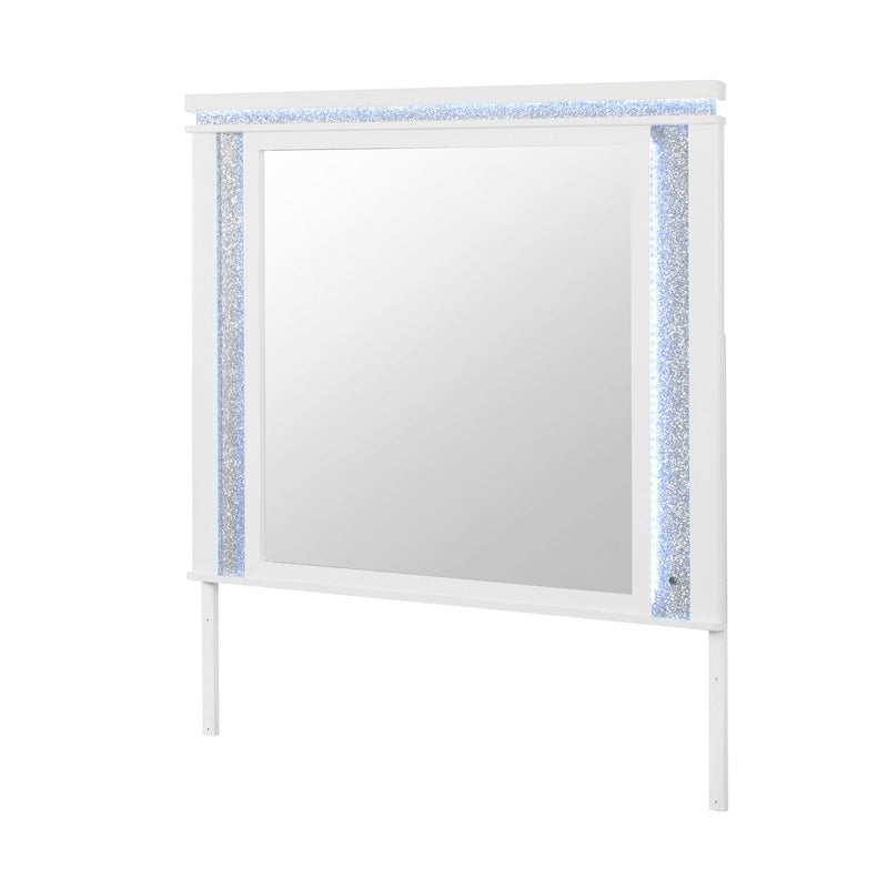 Adalid - Square Shaped Mirror With LED Lighting And Glittered Detailing - White