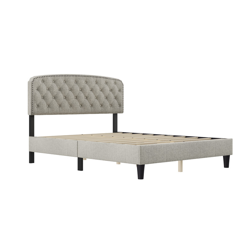 Queen size Adjustable Headboard with Fine Linen Upholstery and Button Tufting for Bedroom,  Wave Top  cream White
