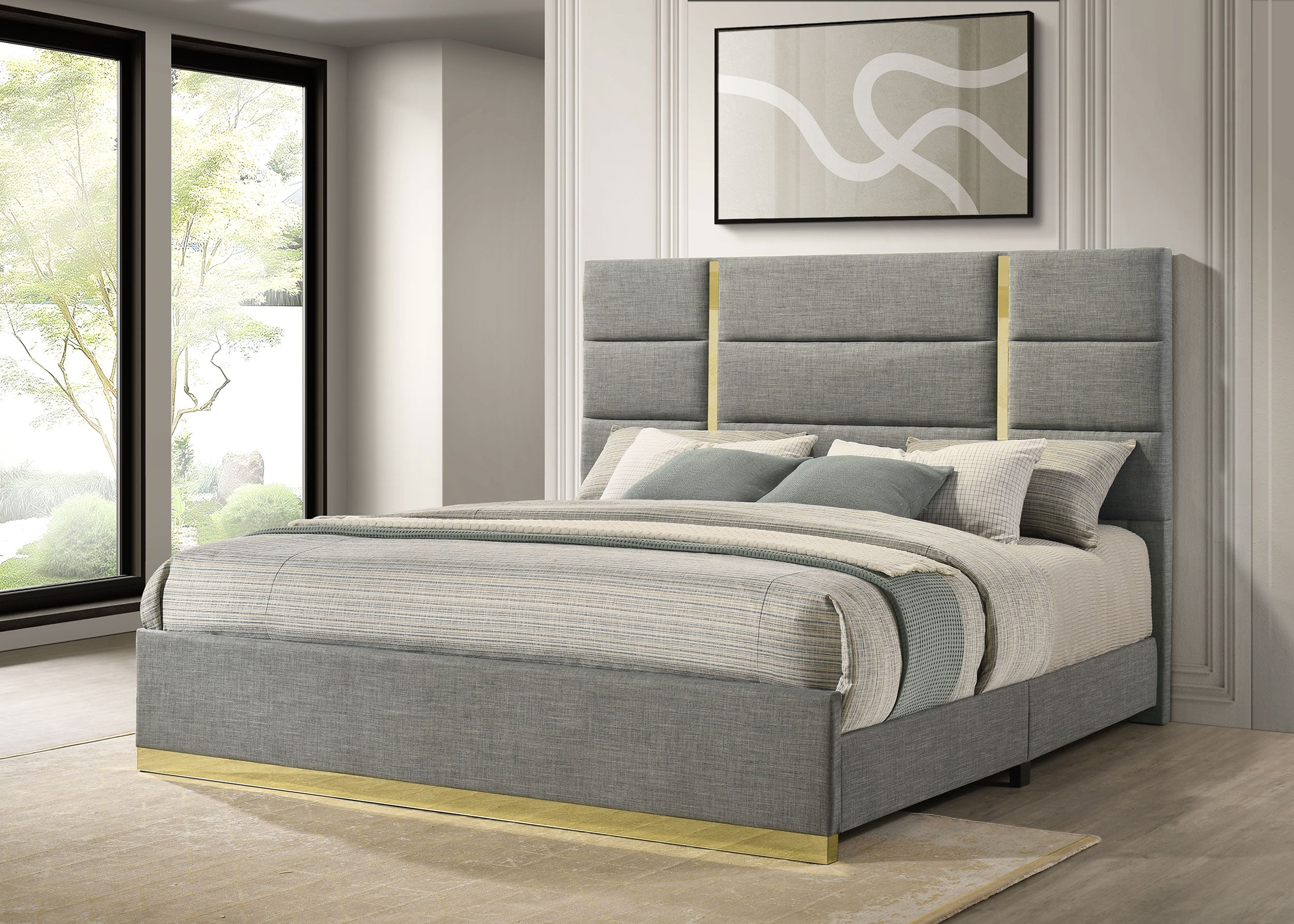 Ines 56-inch Fabric Upholstered Eastern King Panel Bed Grey — view 2