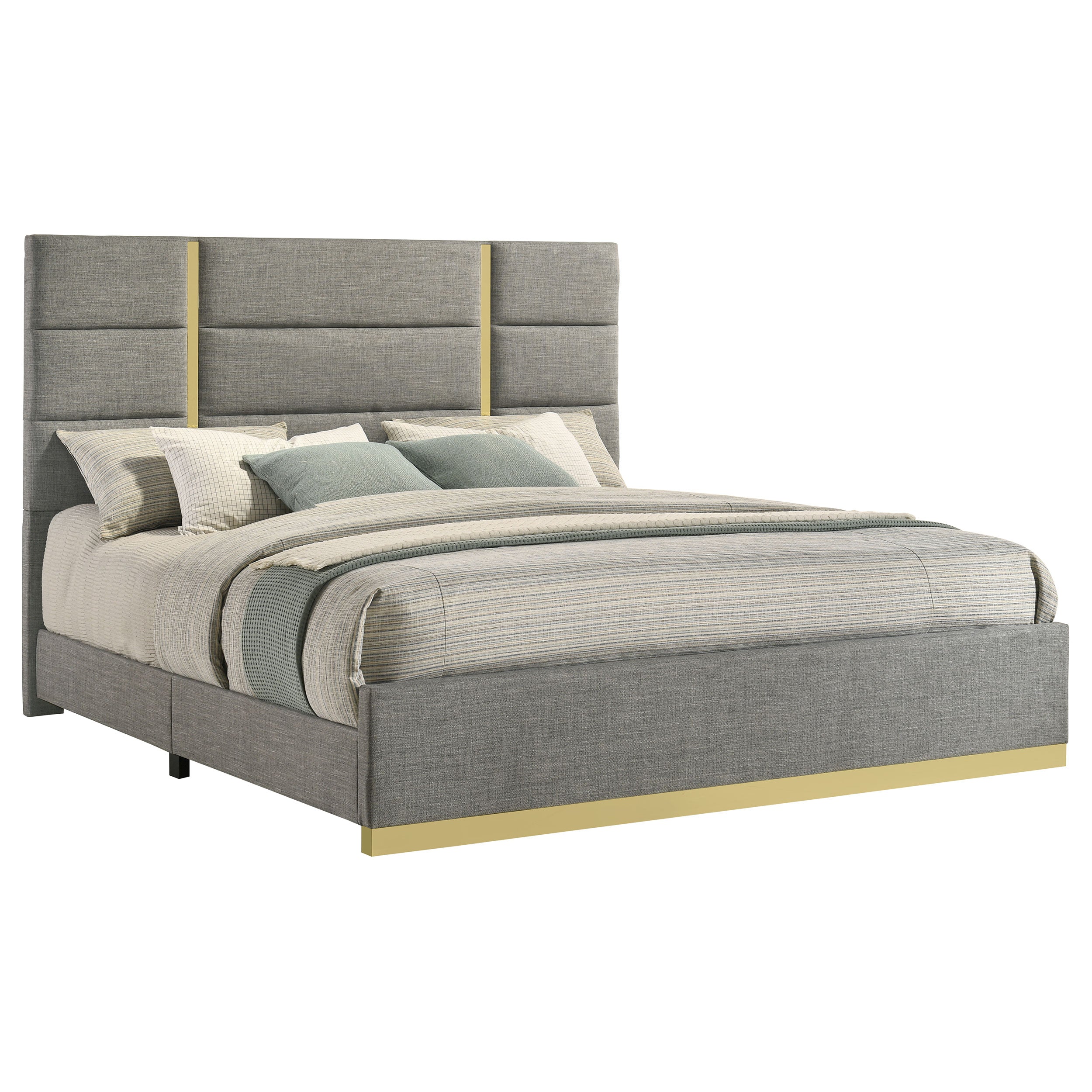Ines 56-inch Fabric Upholstered Eastern King Panel Bed Grey — view 3