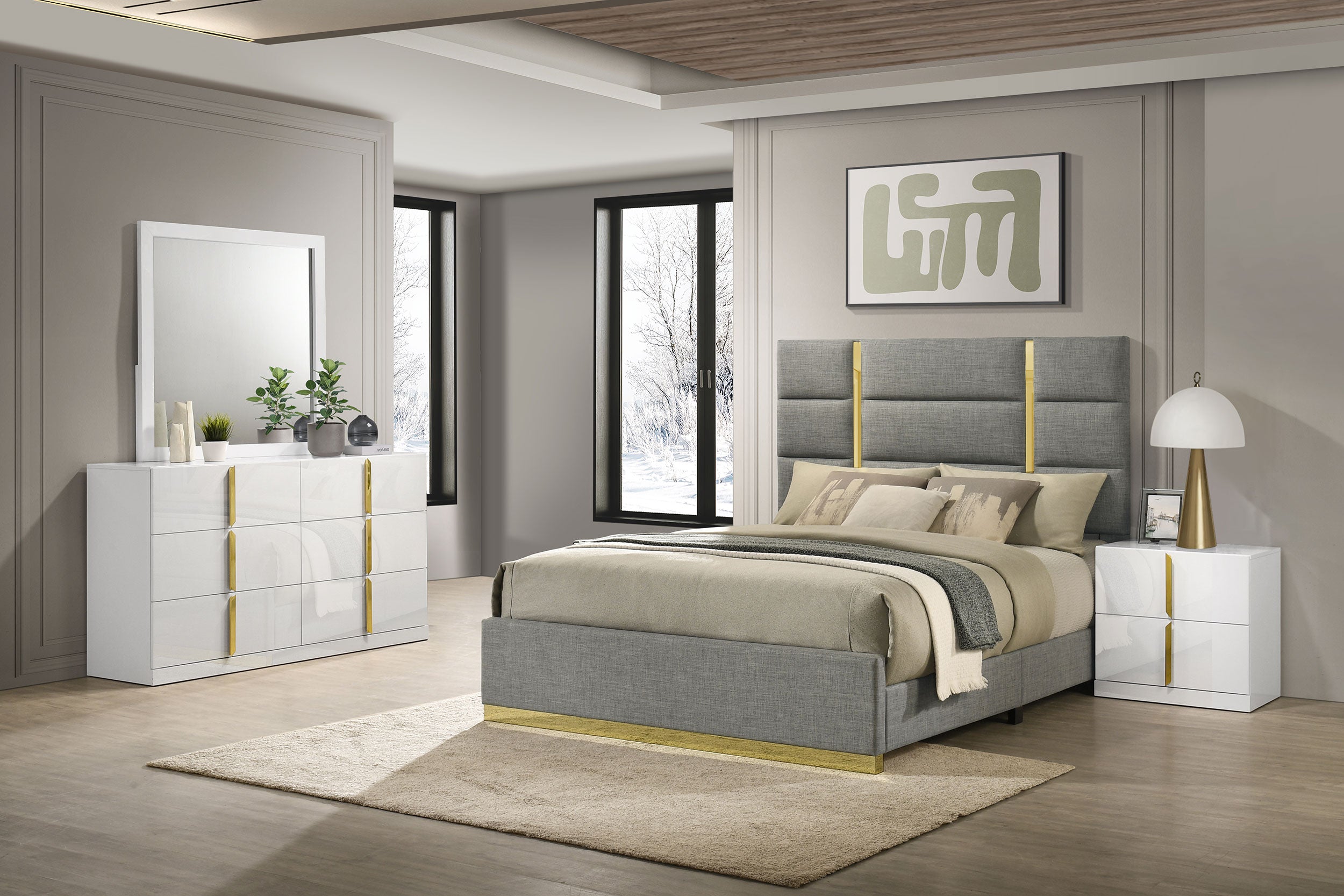 Ines 4-piece Queen Bedroom Set Grey and White High Gloss — view 1