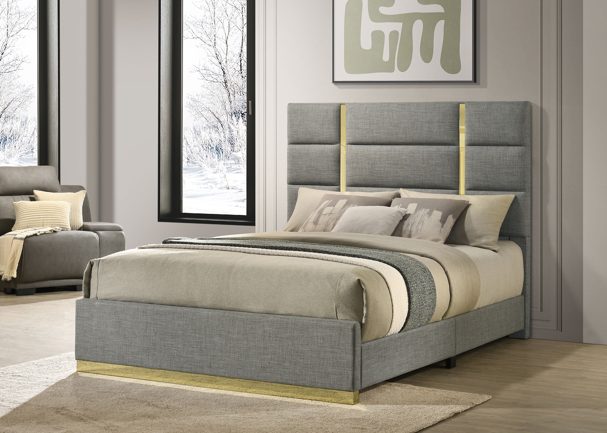 Ines 56-inch Fabric Upholstered Queen Panel Bed Grey — view 2