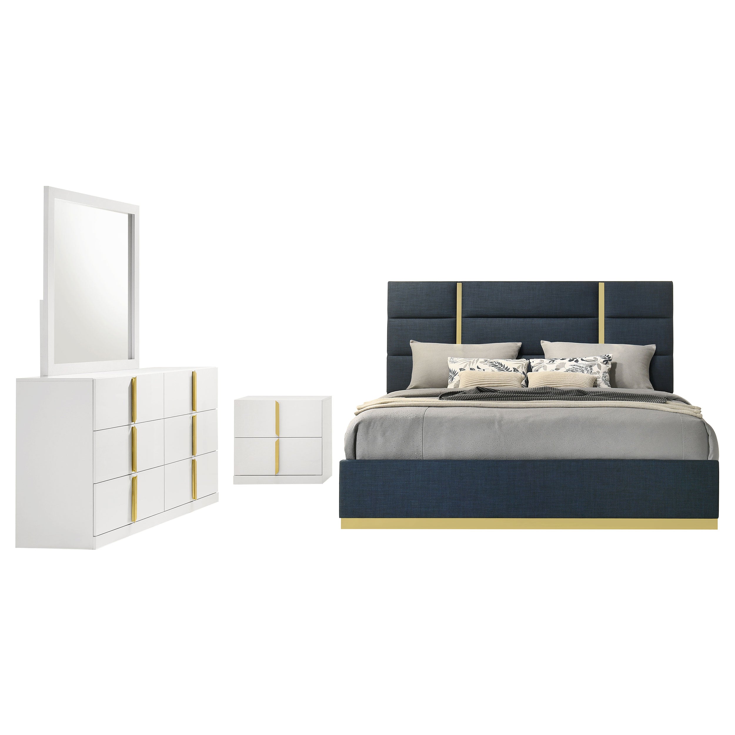 Ines 4-piece Eastern King Bedroom Set Navy and White High Gloss — view 2