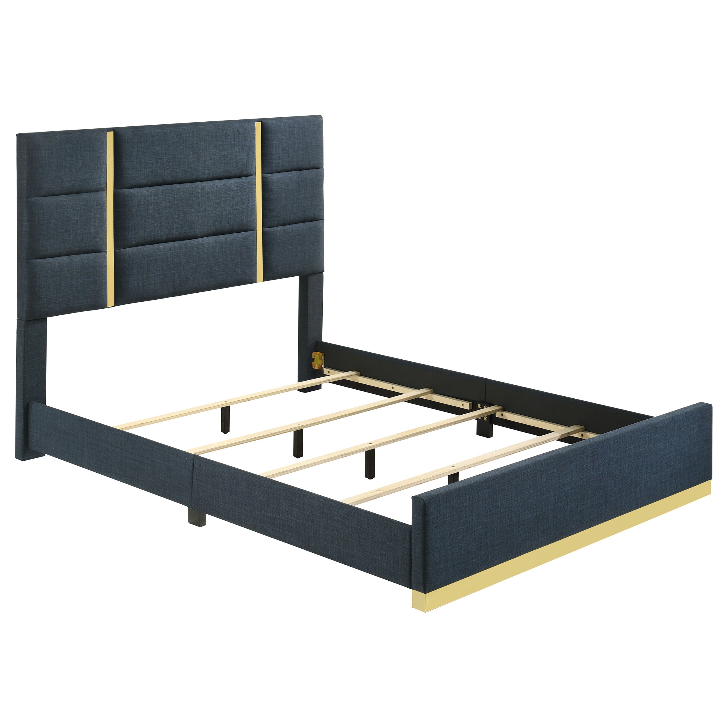 Ines 56-inch Fabric Upholstered Queen Panel Bed Navy — view 1