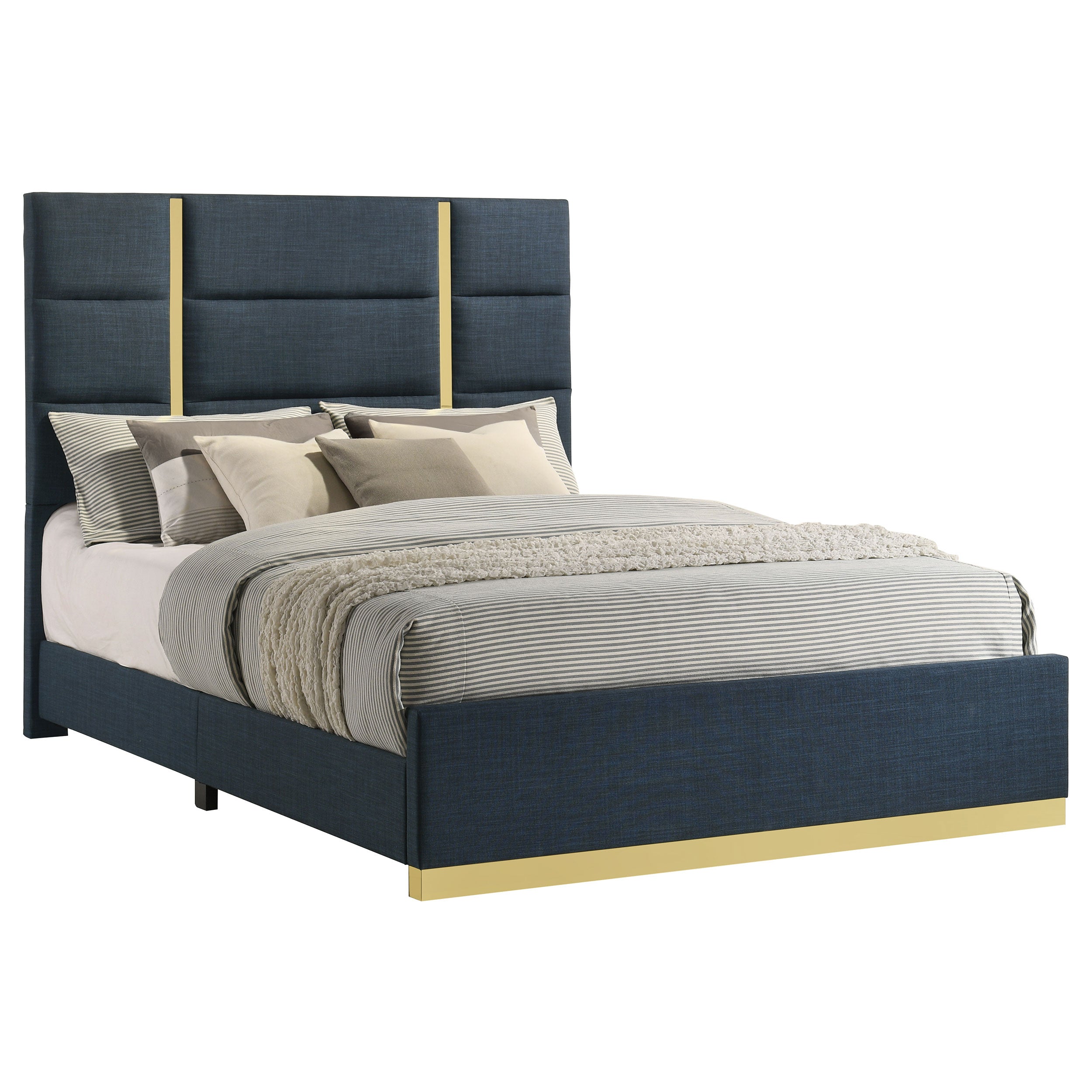 Ines 56-inch Fabric Upholstered Queen Panel Bed Navy — view 3