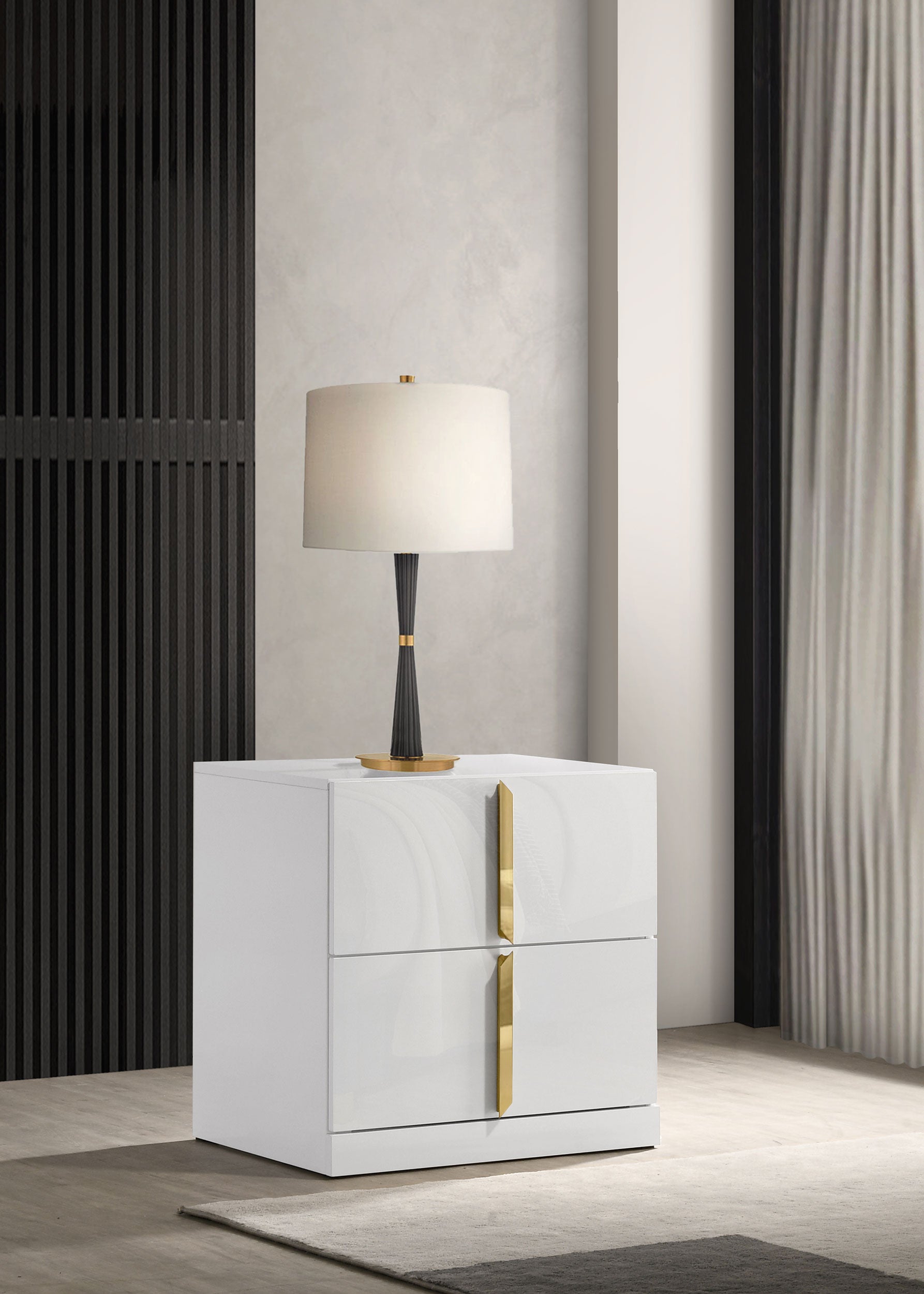 Ines 2-drawer Nightstand Bedside Table White High Gloss — view 2