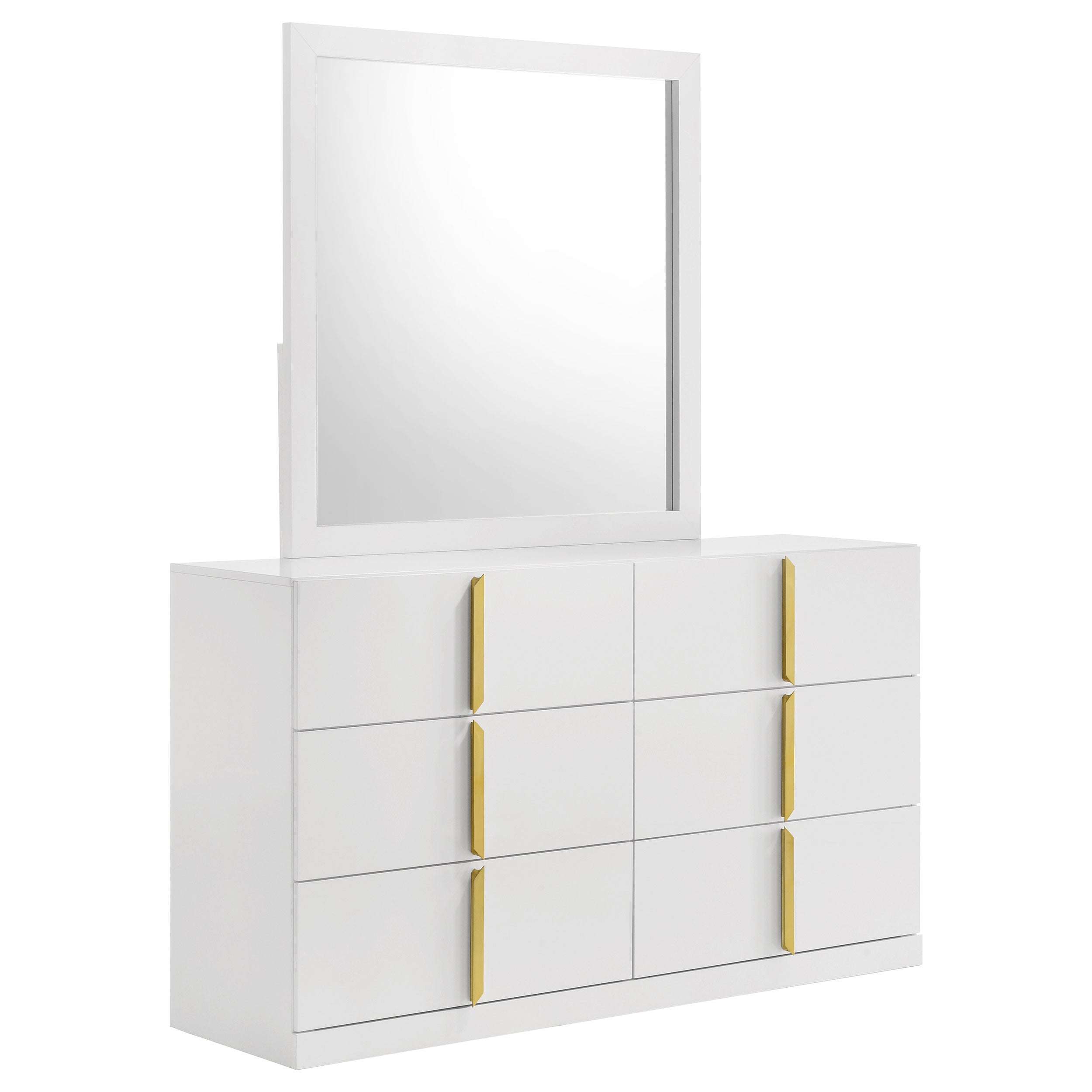 Ines 6-drawer Bedroom Dresser with Mirror White High Gloss — view 1