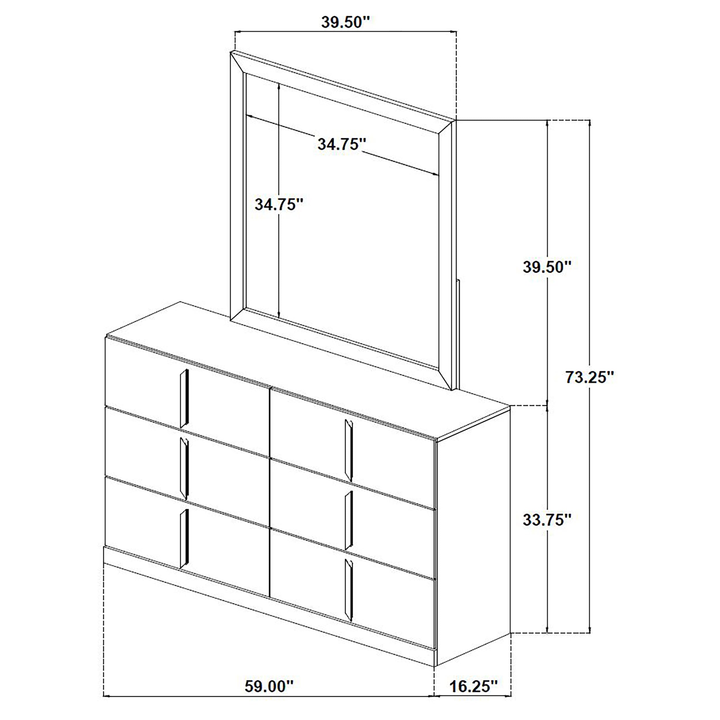Ines 6-drawer Bedroom Dresser with Mirror White High Gloss — view 10