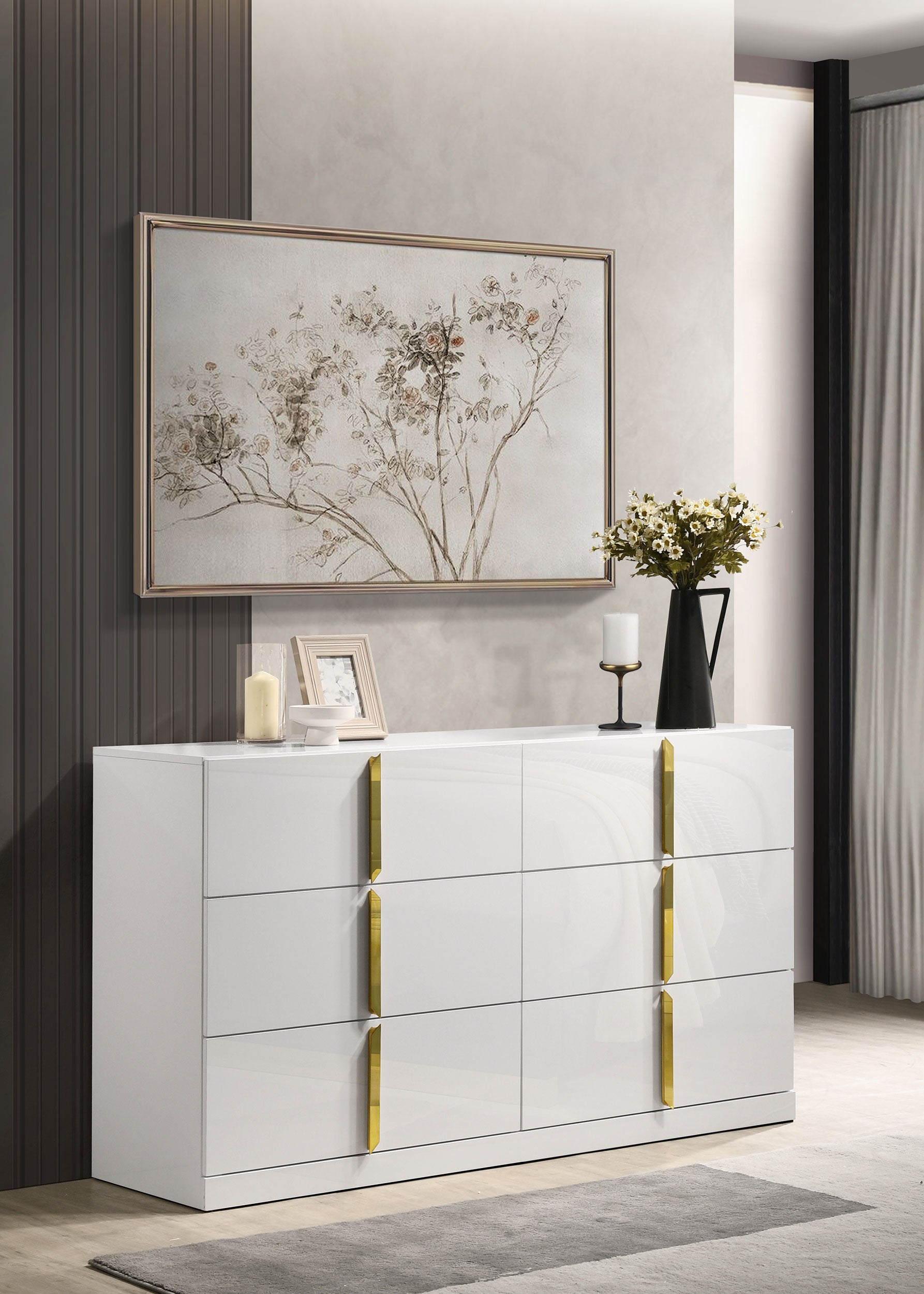 Ines 6-drawer Bedroom Dresser Cabinet White High Gloss — view 2