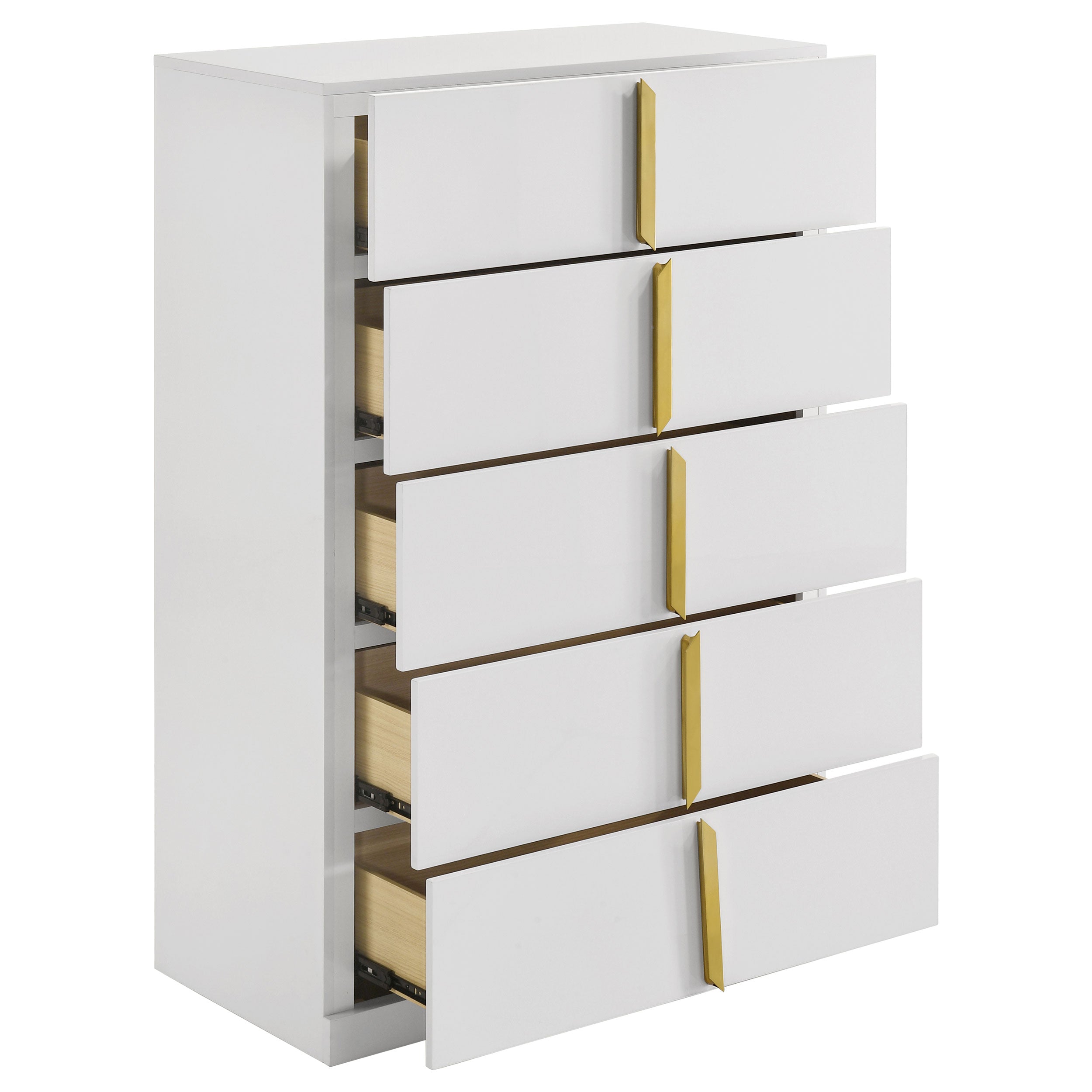 Ines 5-drawer Bedroom Chest of Drawers White High Gloss — view 7