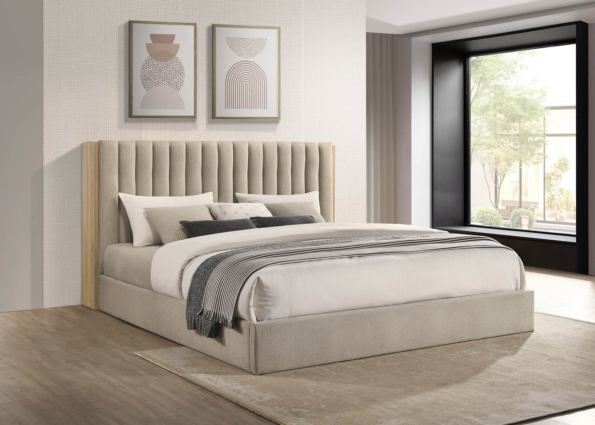 Arielle Eastern King Bookcase Panel Storage Bed Light Oak — view 2
