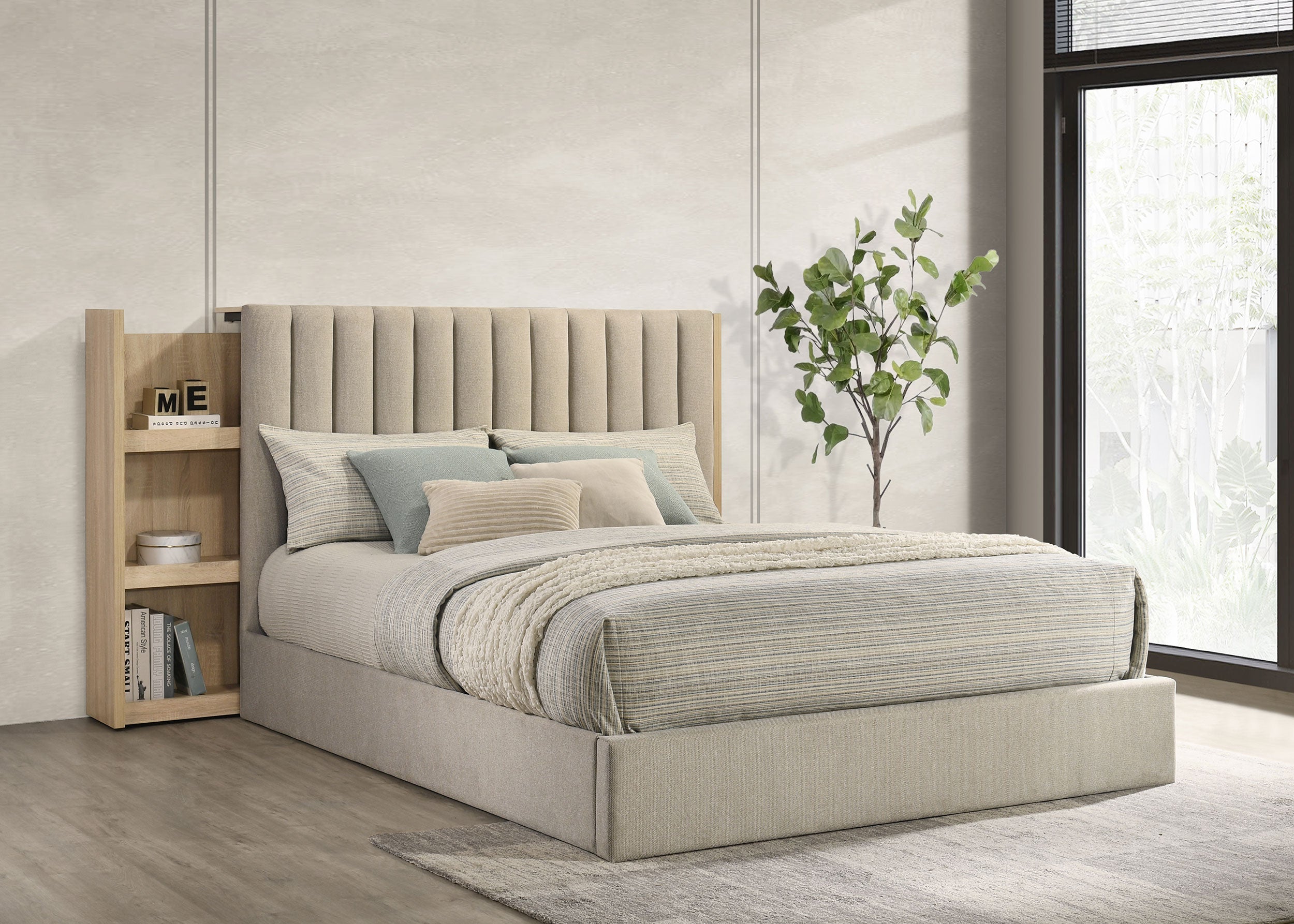 Arielle Queen Bookcase Panel Storage Bed Light Oak — view 2