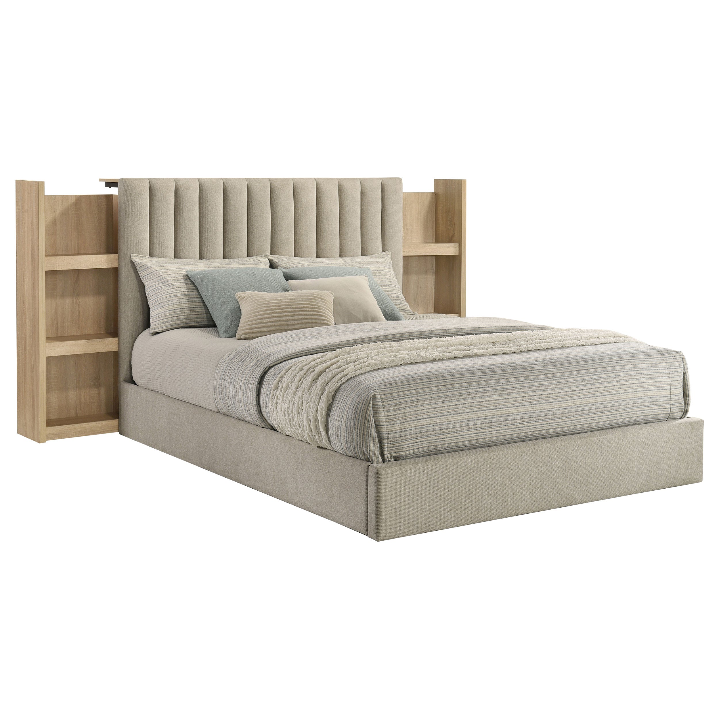 Arielle Queen Bookcase Panel Storage Bed Light Oak — view 3