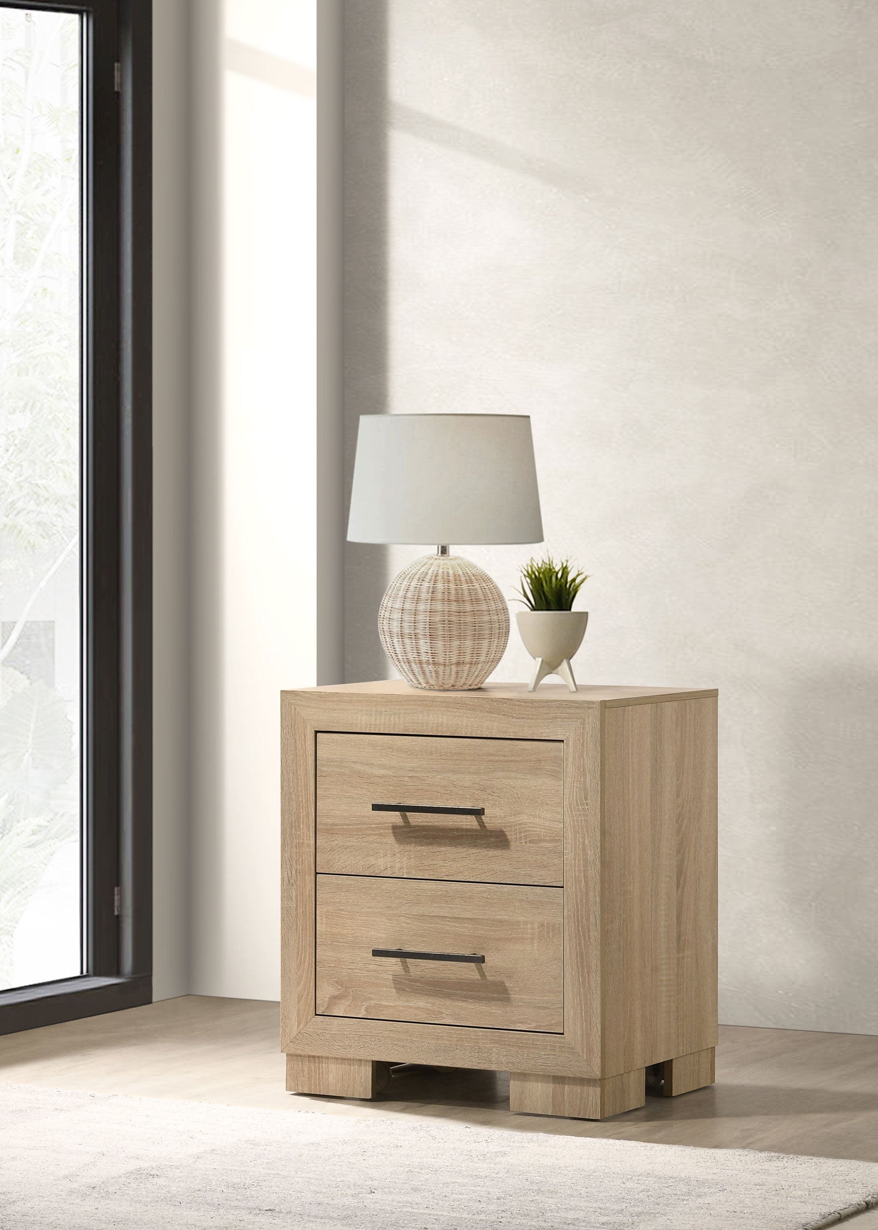 Arielle 2-drawer Bedroom Nightstand with Casters Light Oak — view 2
