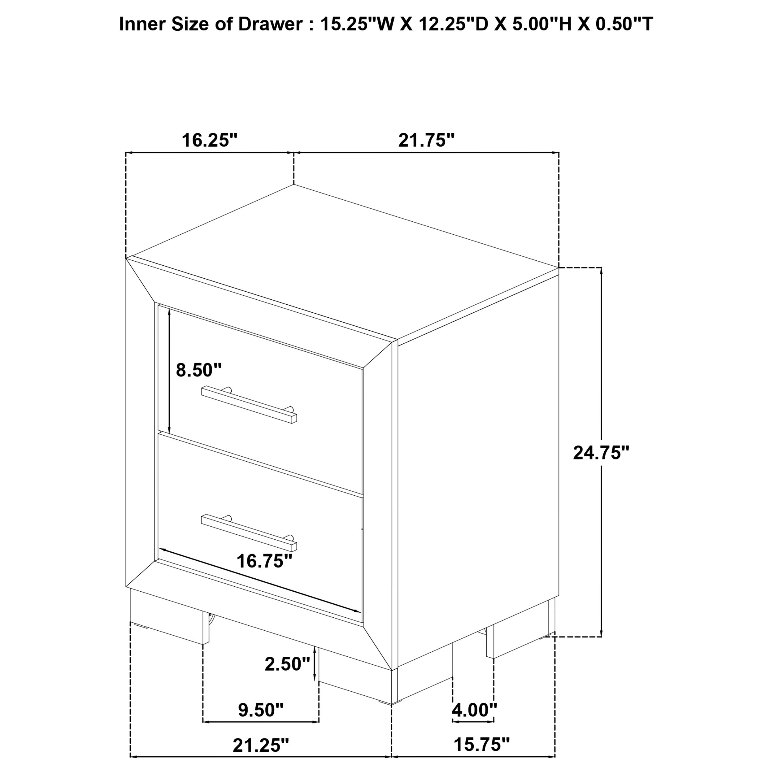 Arielle 2-drawer Bedroom Nightstand with Casters Light Oak — view 10