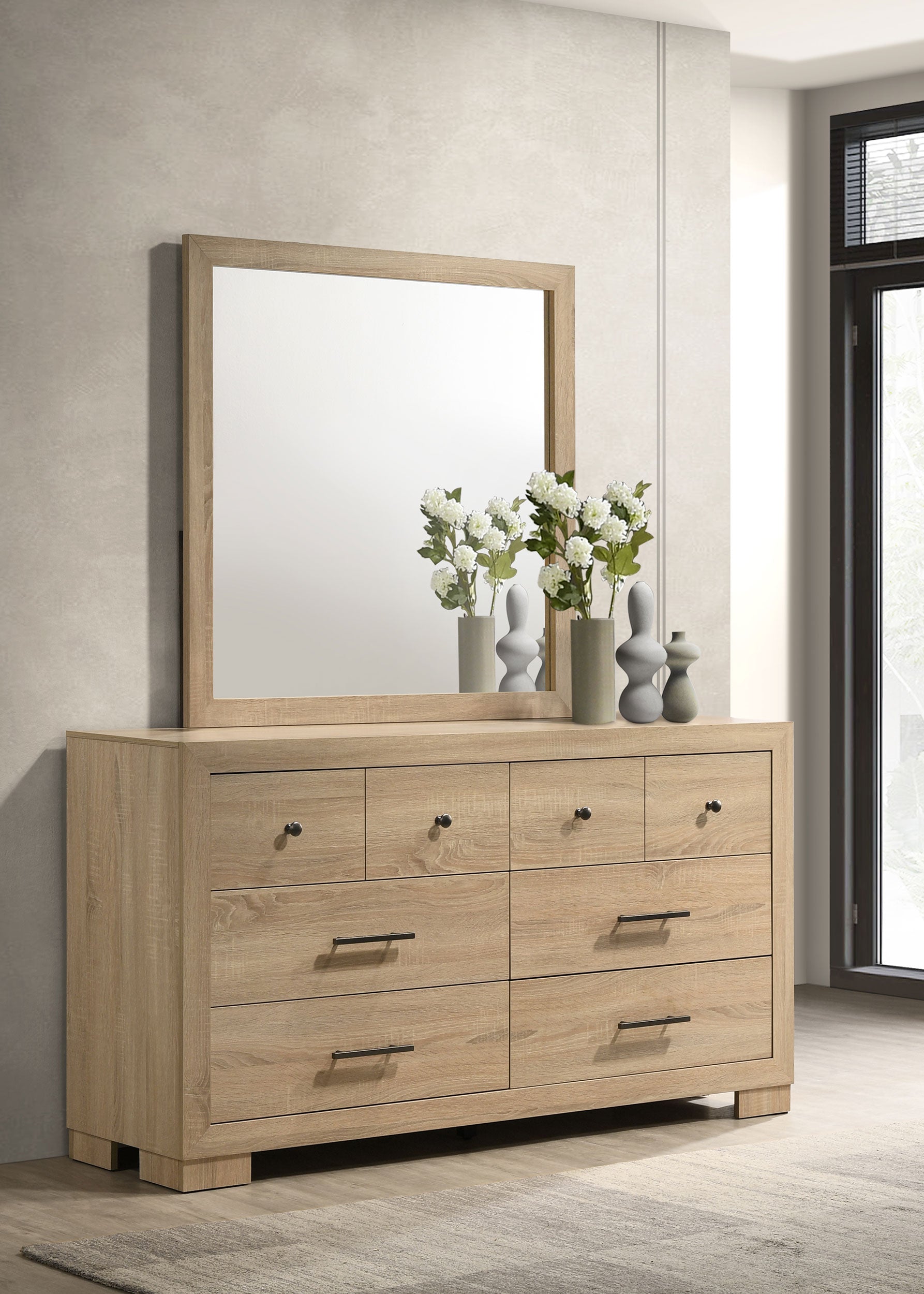 Arielle 6-drawer Bedroom Dresser with Mirror Light Oak — view 2