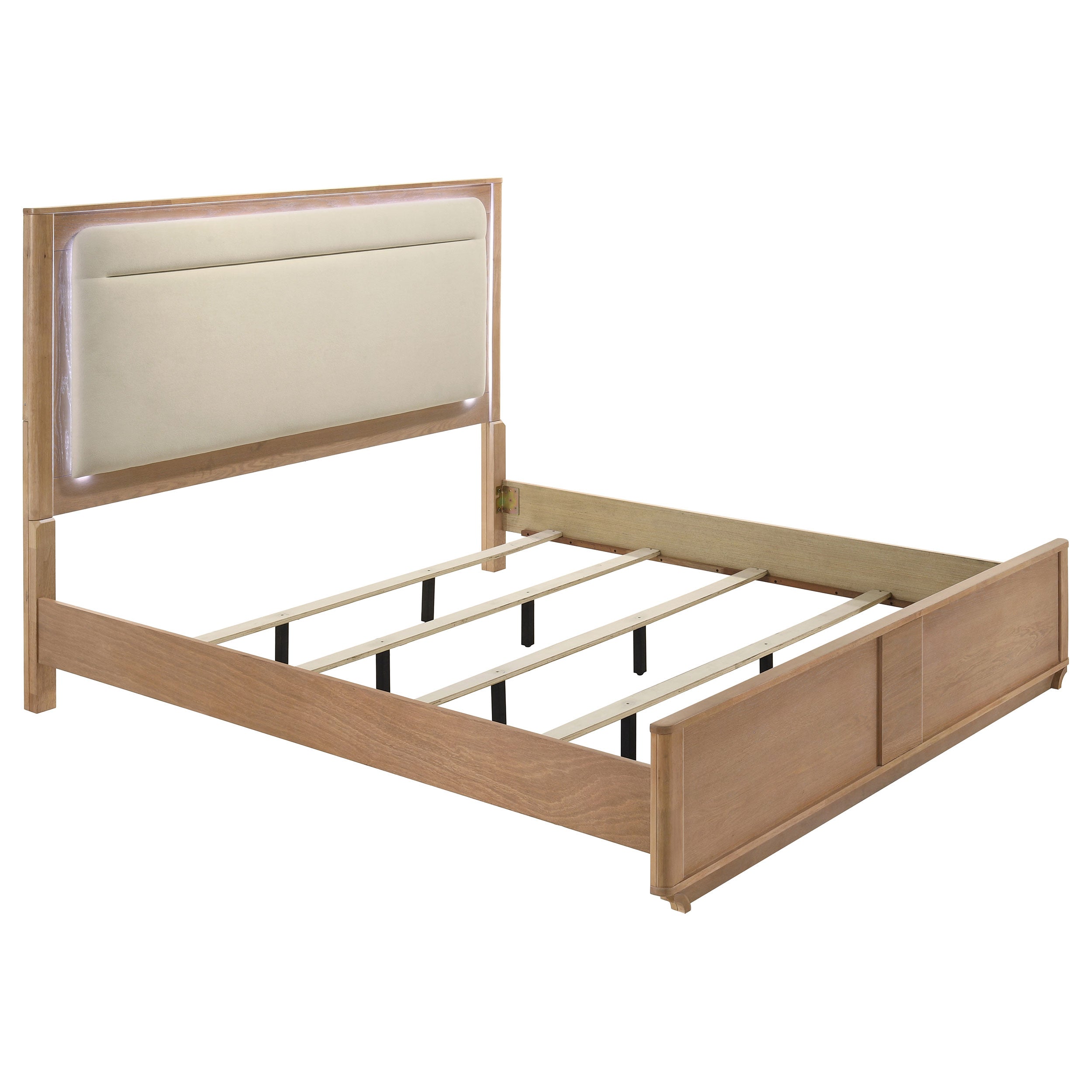 Leanne Eastern King LED Panel Bed Off White and Light Oak — view 1