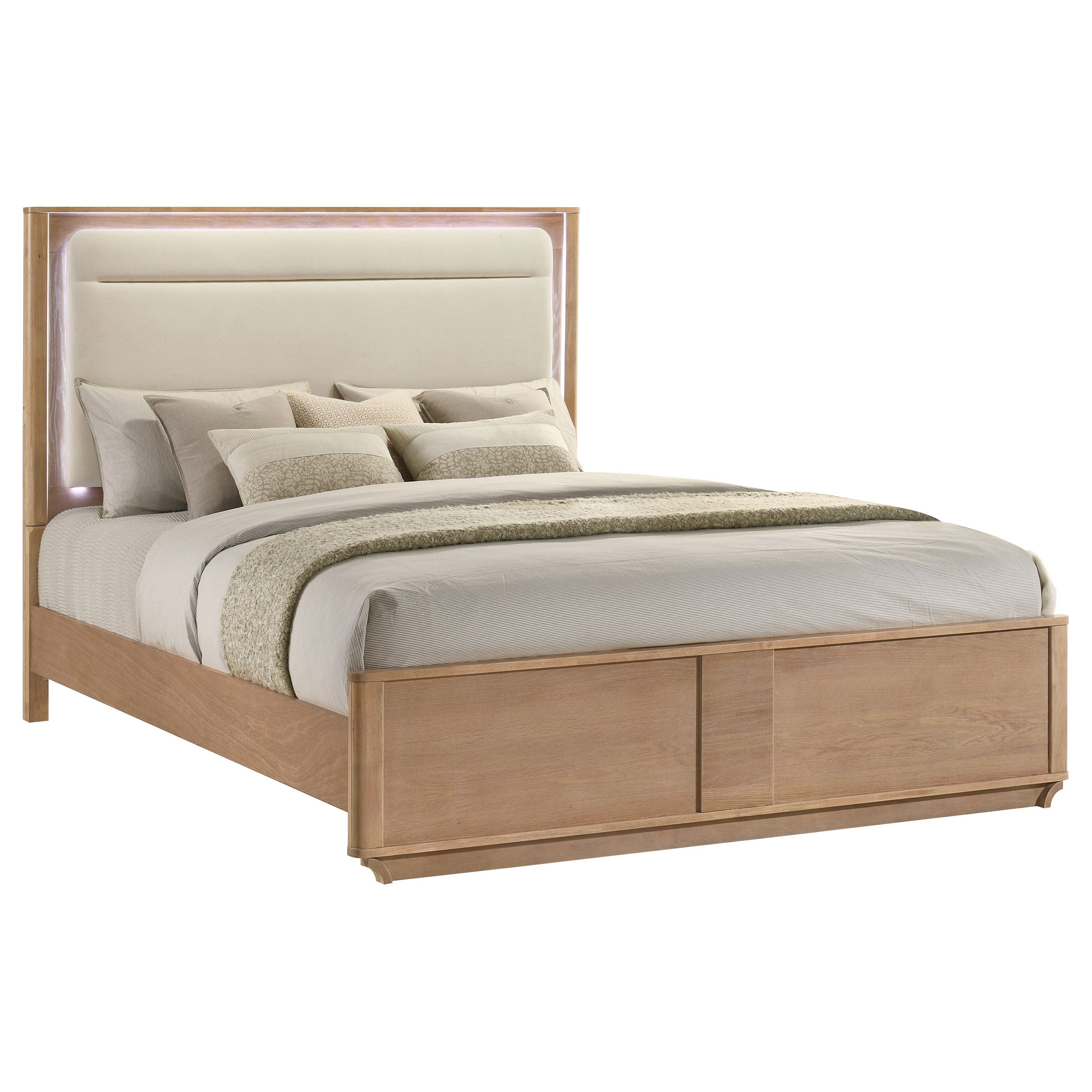Leanne Eastern King LED Panel Bed Off White and Light Oak — view 3