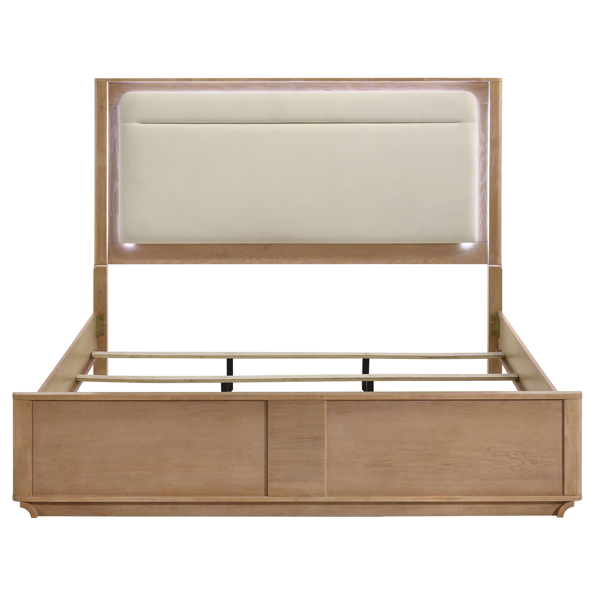 Leanne Eastern King LED Panel Bed Off White and Light Oak — view 4