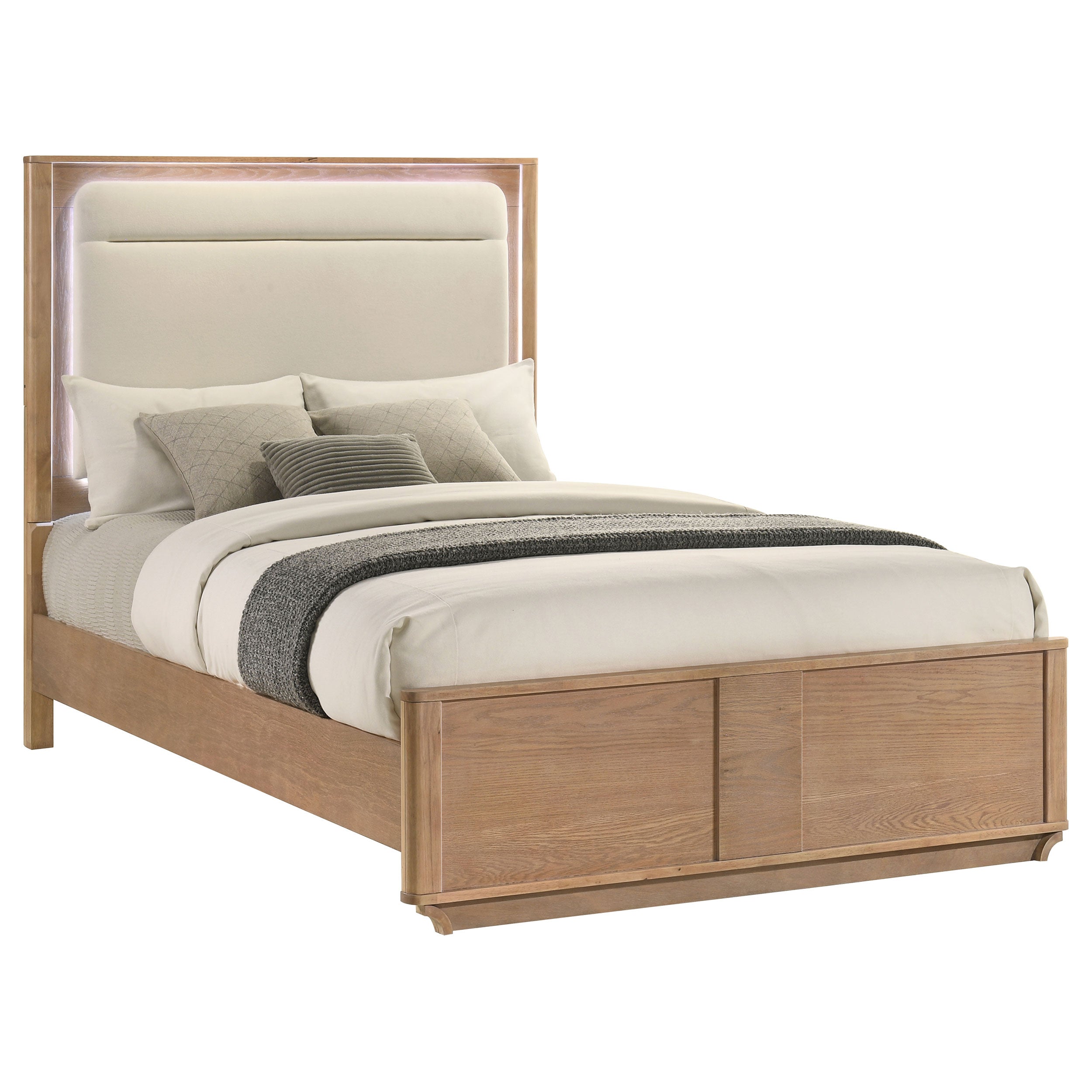 Leanne Queen LED Panel Bed Off White and Light Oak — view 3