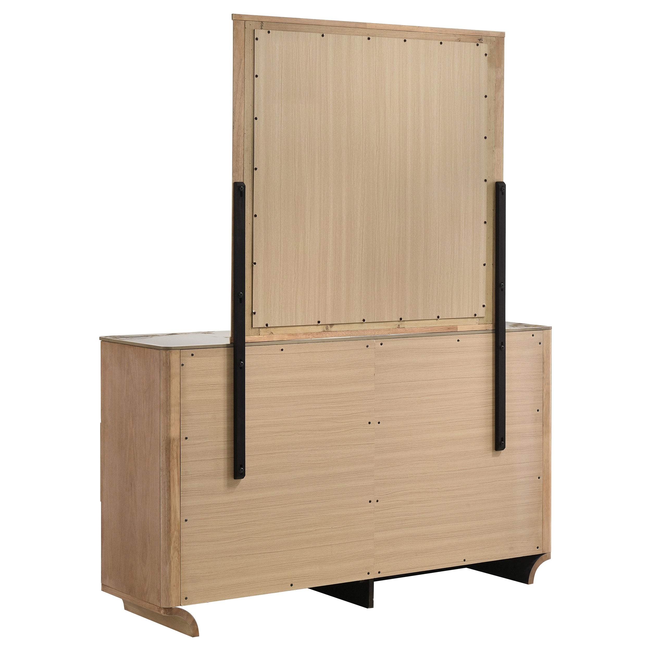 Leanne 6-drawer Sinter Stone Top Dresser and Mirror Light Oak — view 6