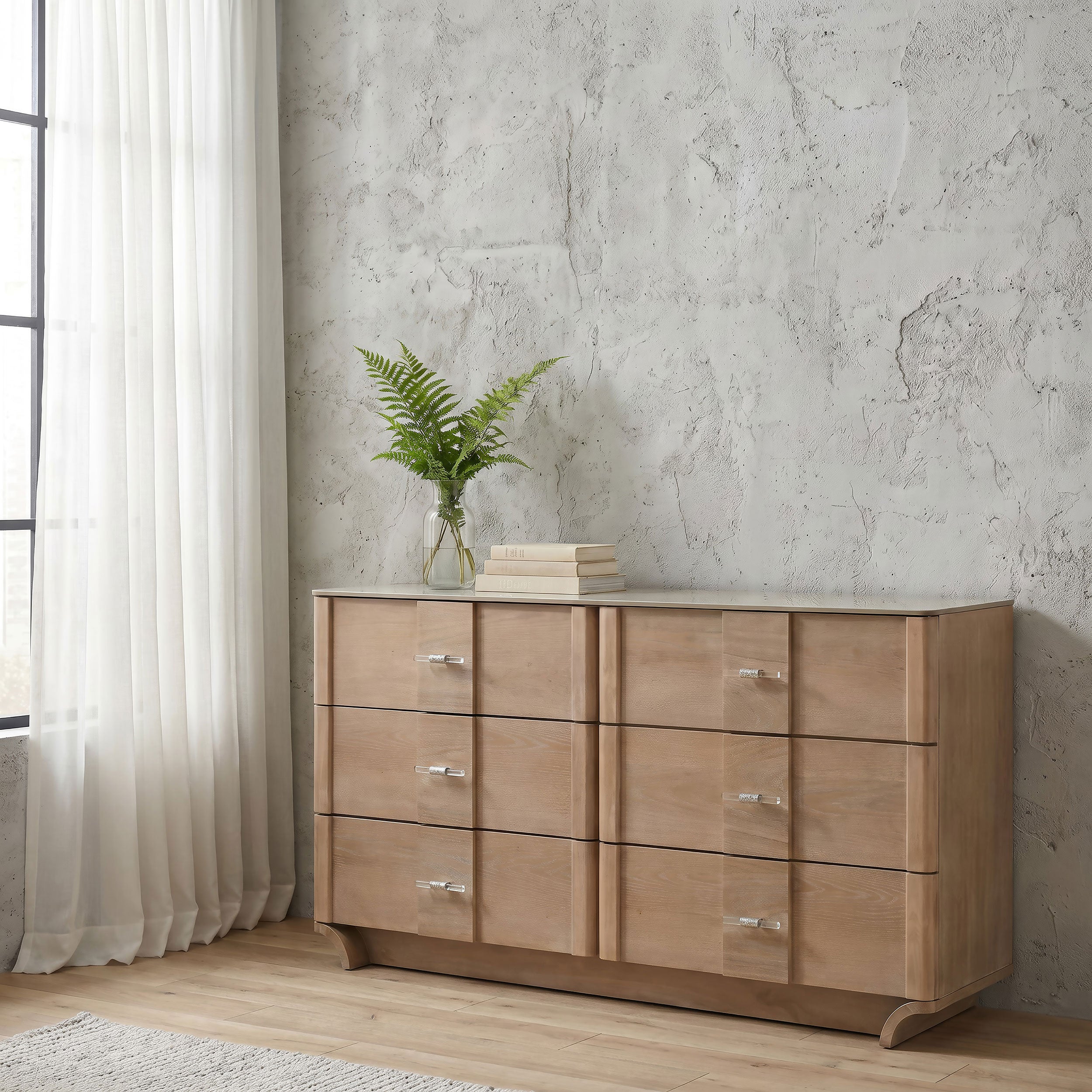 Leanne 6-drawer Sinter Stone Top Dresser Cabinet Light Oak — view 2