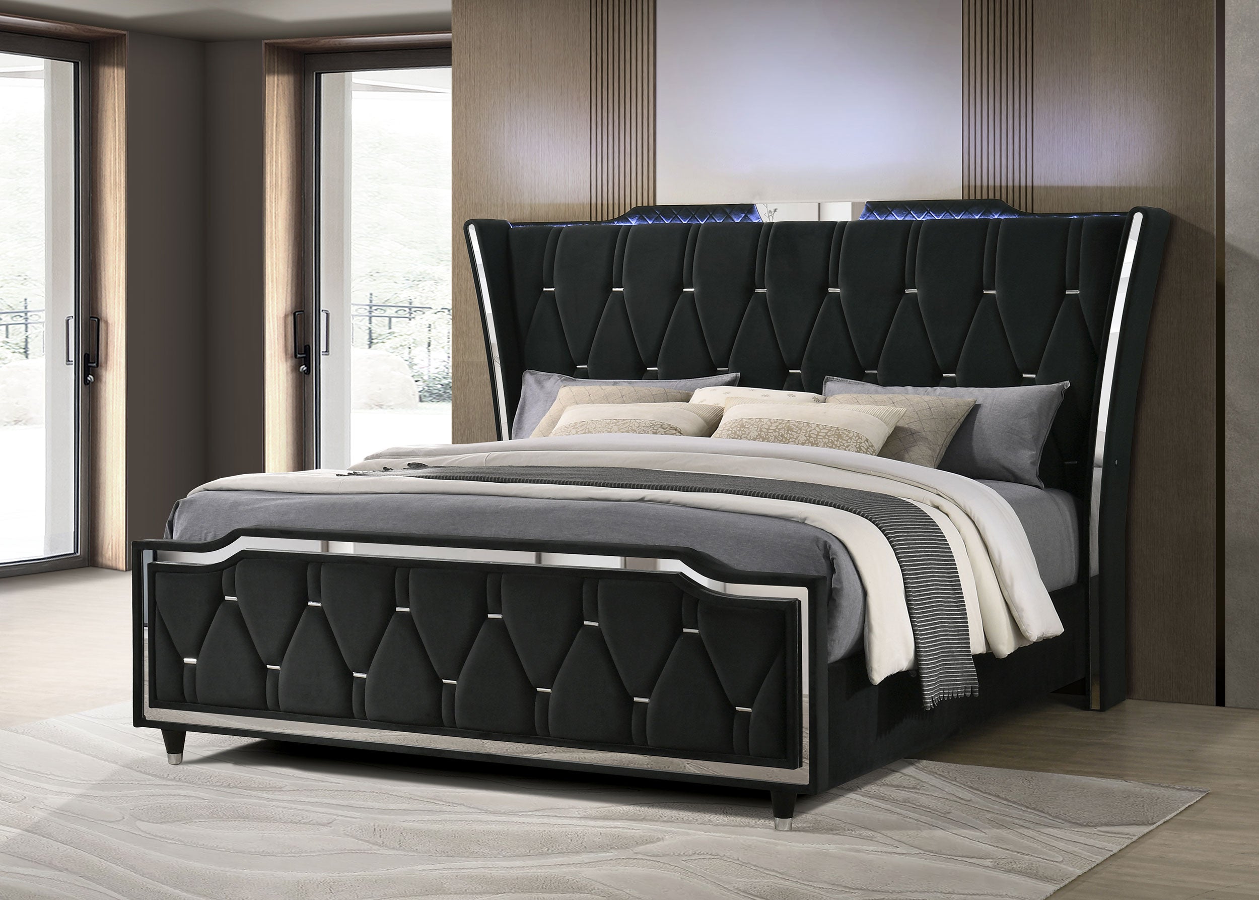 Lorient Eastern King LED Upholstered Bed Black — view 2