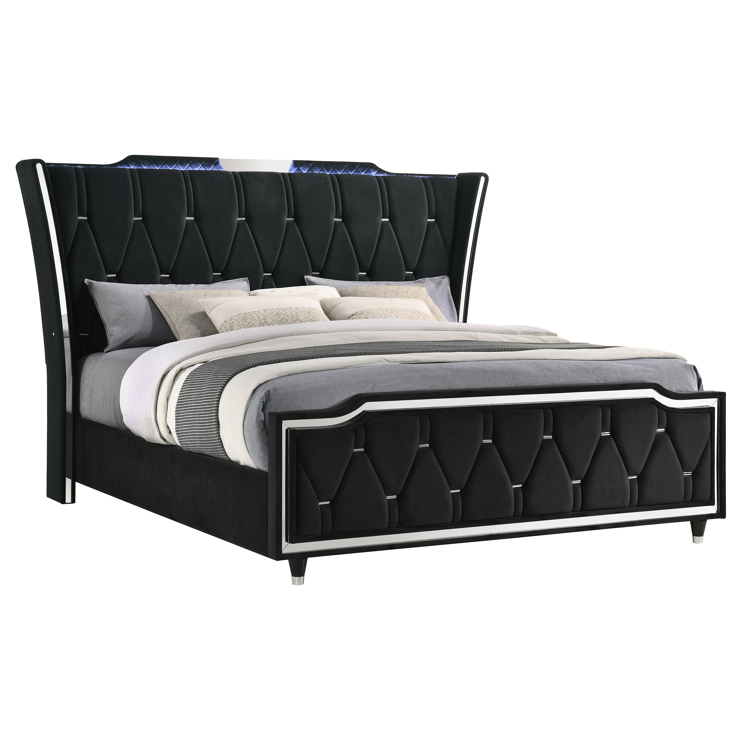 Lorient Eastern King LED Upholstered Bed Black — view 3