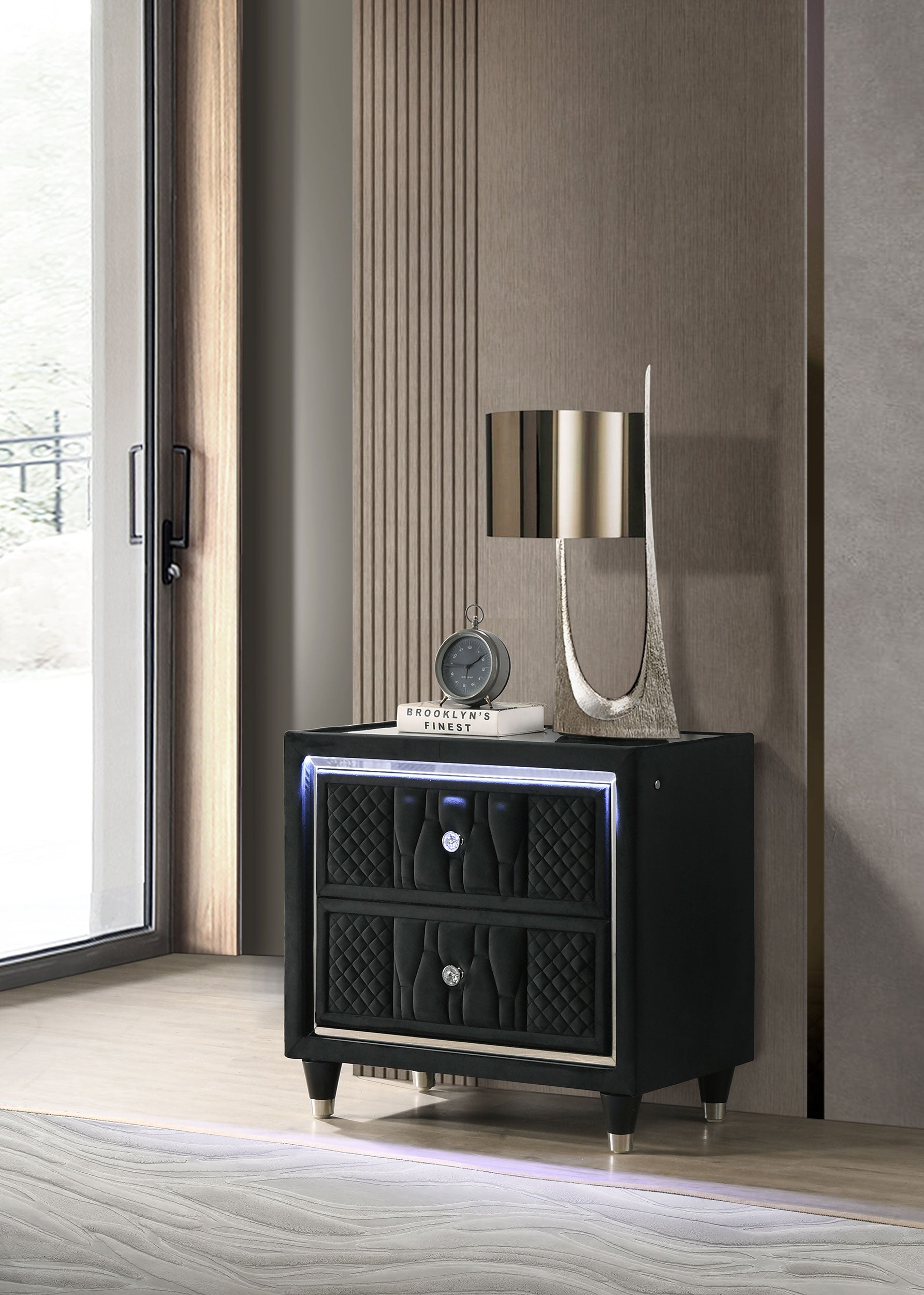 Lorient 2-drawer LED Nightstand with USB Black — view 2