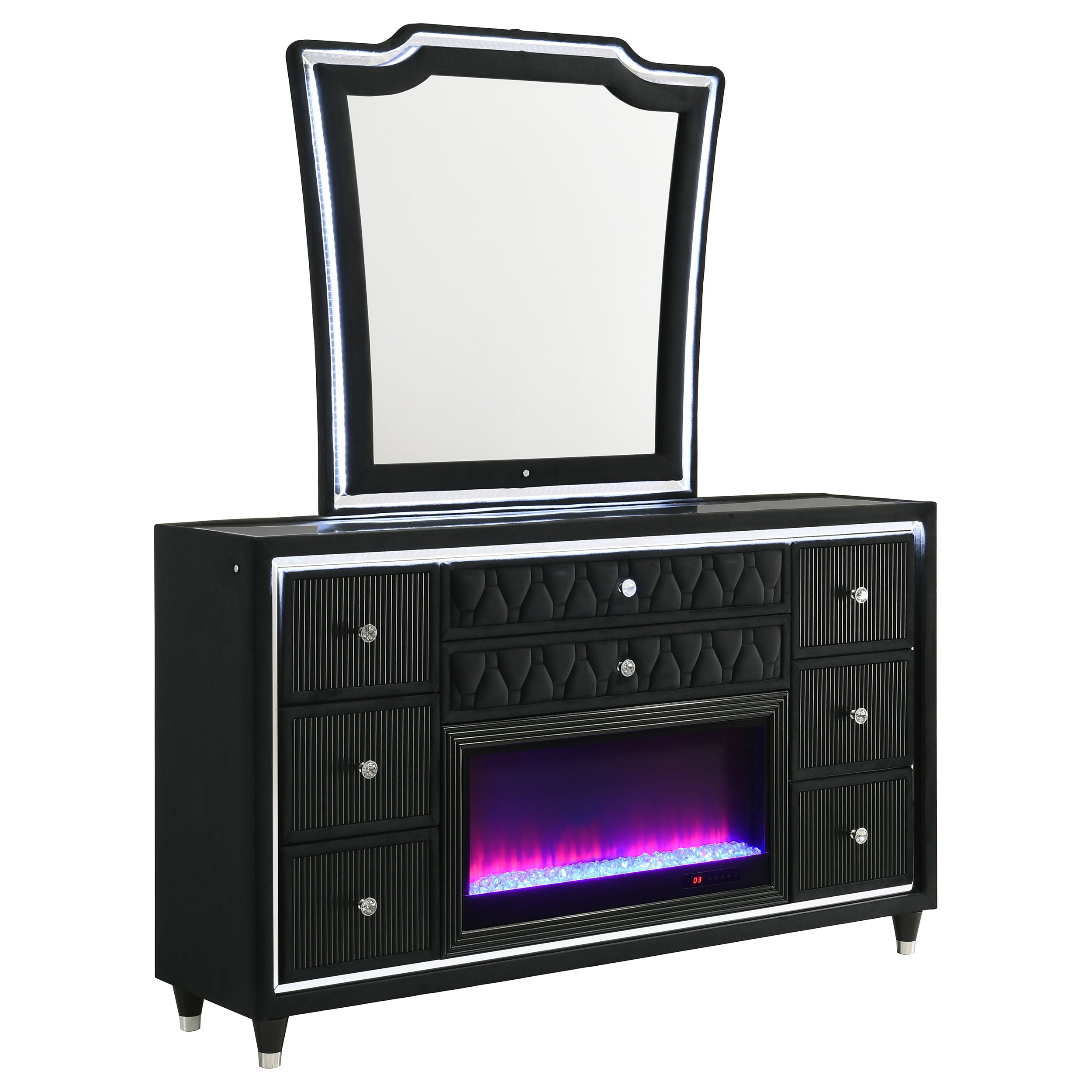 Lorient 8-drawer LED Flame Box Dresser and Mirror Black — view 1