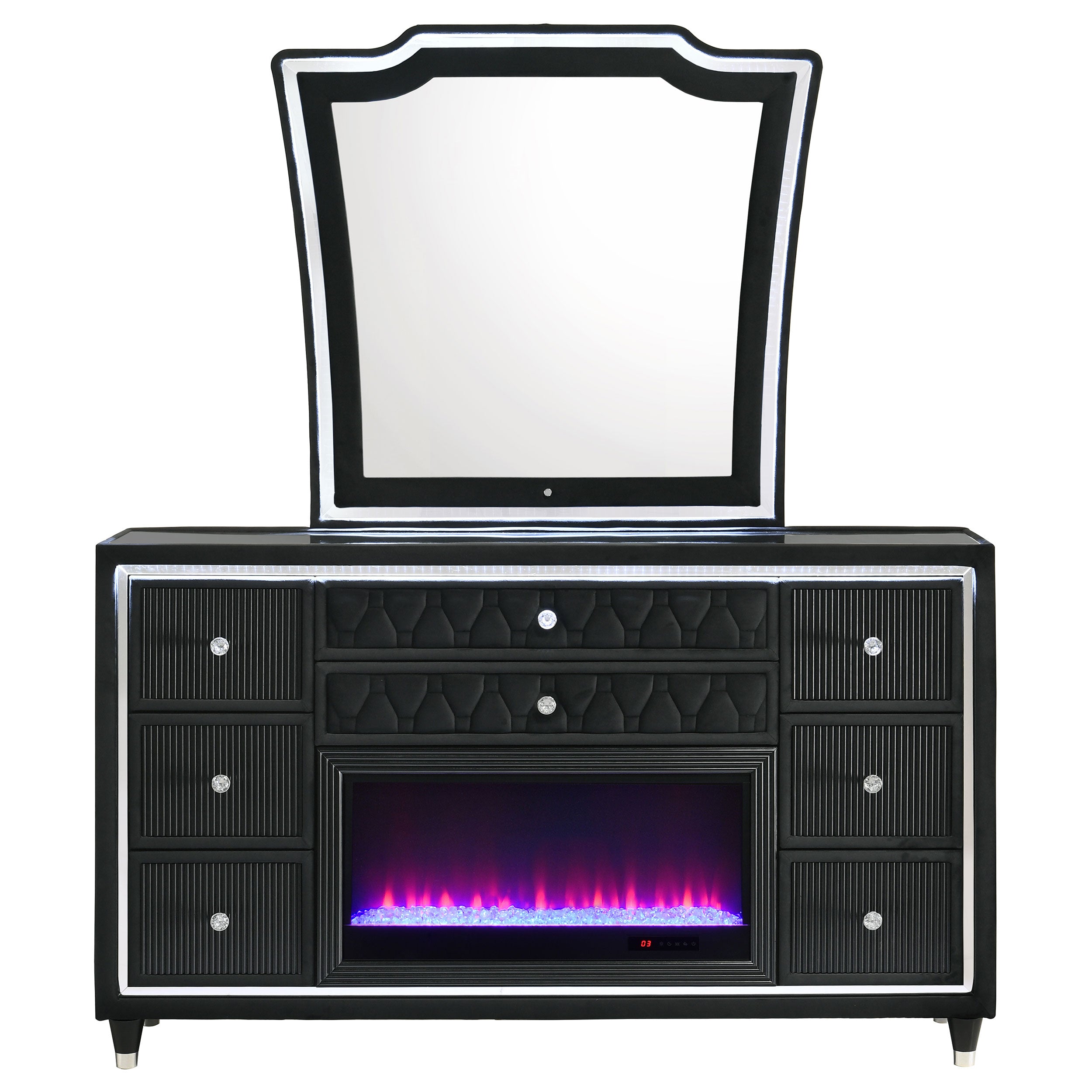 Lorient 8-drawer LED Flame Box Dresser and Mirror Black — view 3