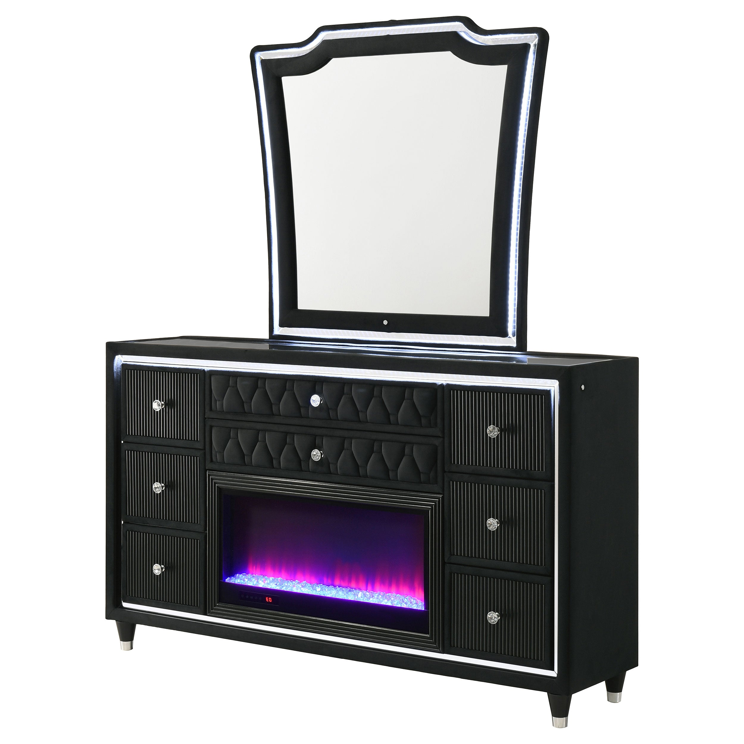 Lorient 8-drawer LED Flame Box Dresser and Mirror Black — view 4