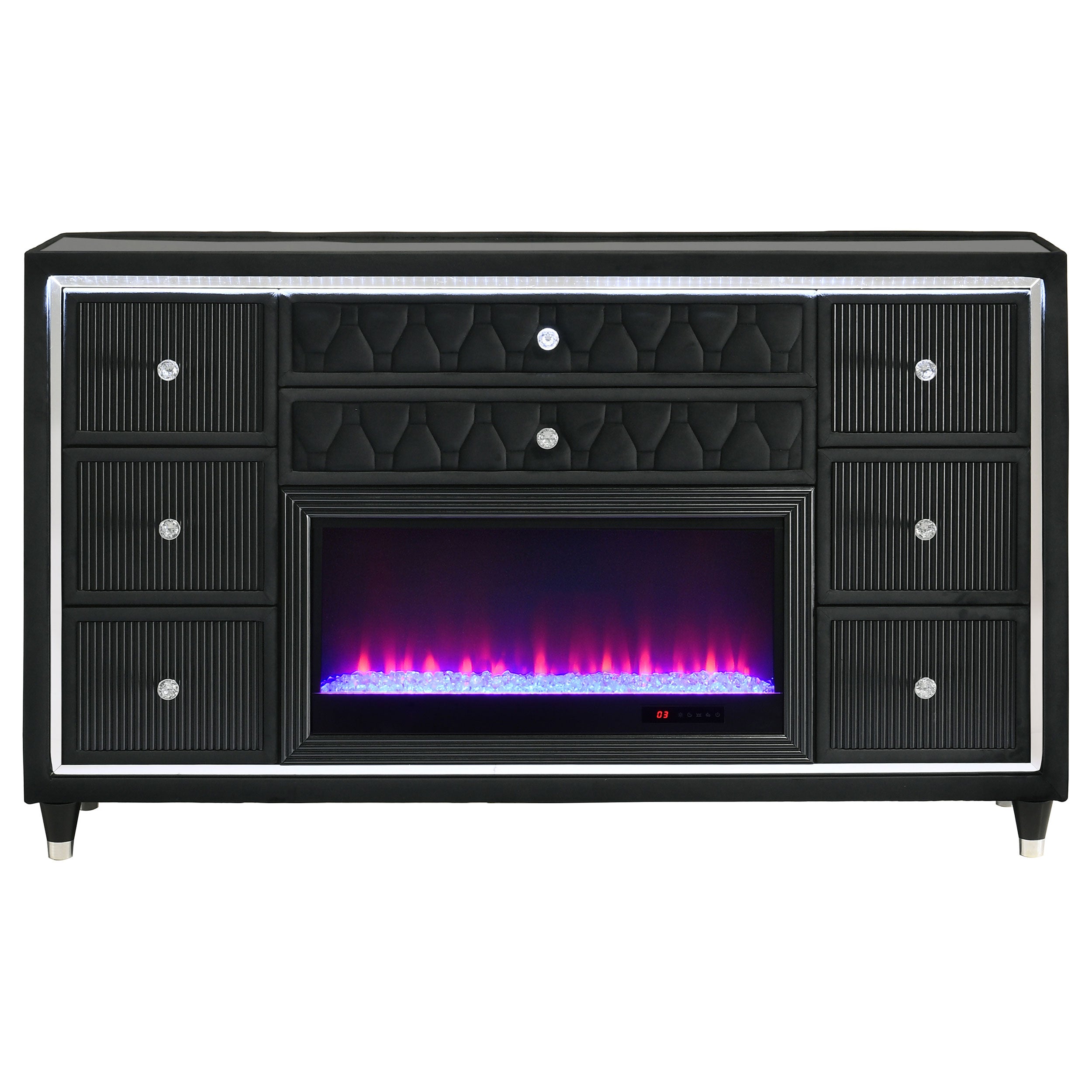 Lorient 8-drawer LED Bedroom Flame Box Dresser Black — view 3