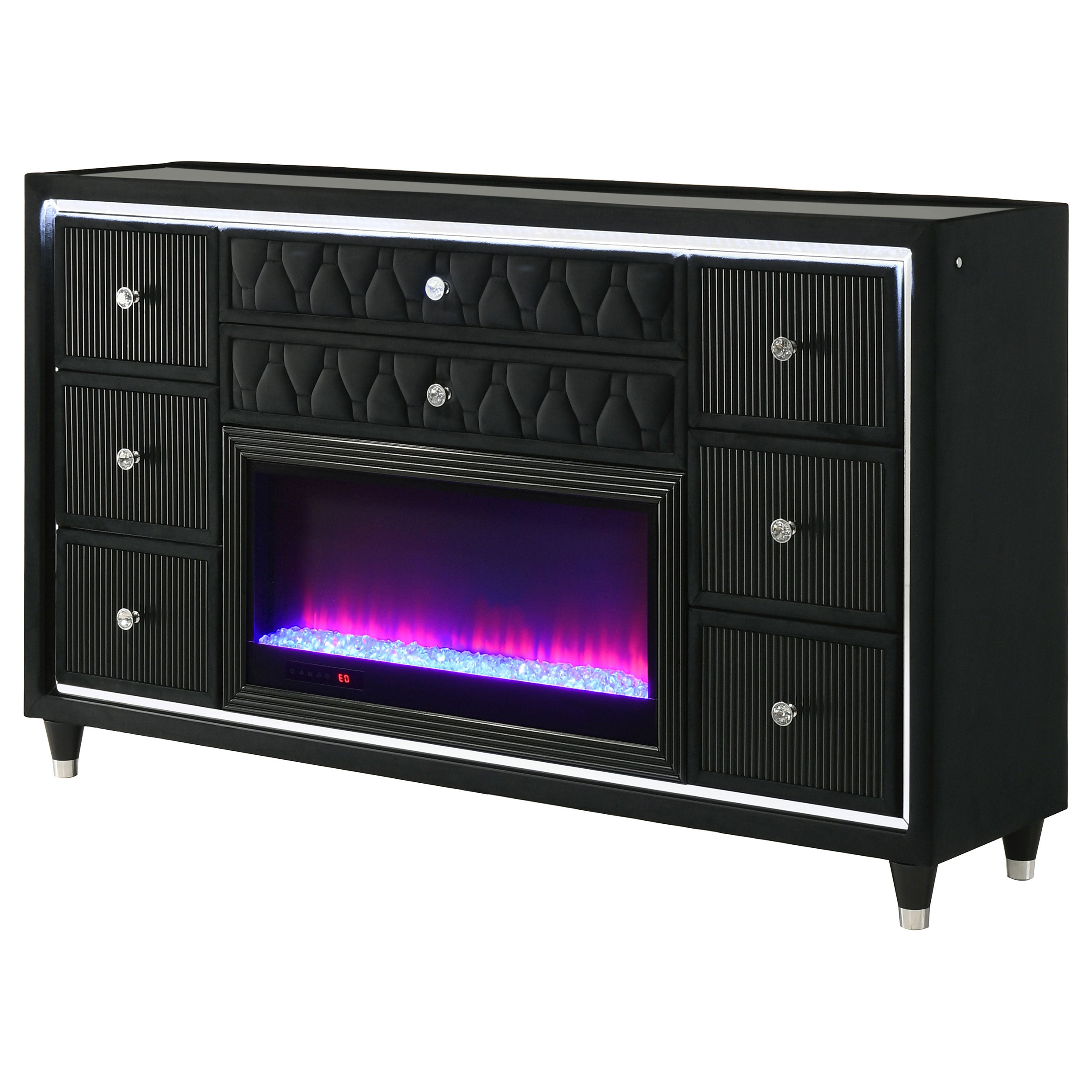 Lorient 8-drawer LED Bedroom Flame Box Dresser Black — view 4
