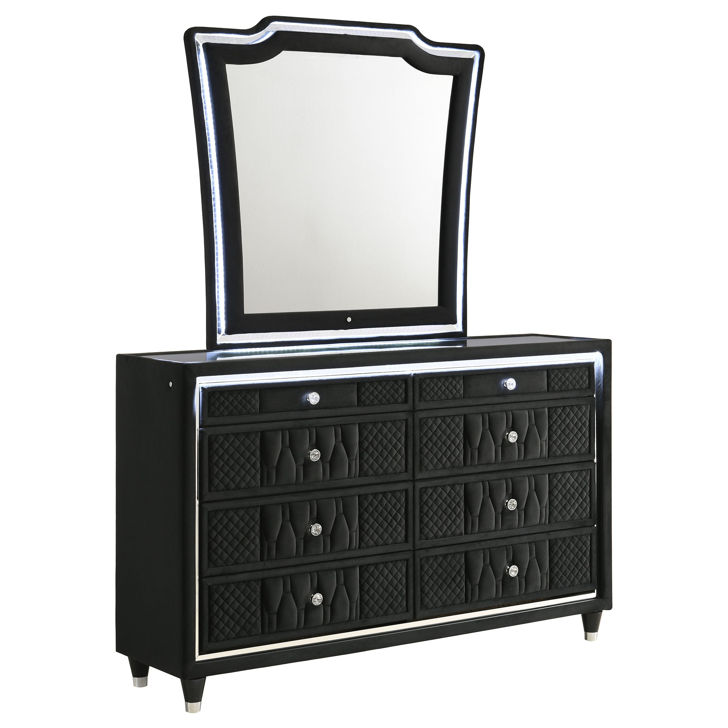 Lorient 8-drawer LED Dresser with Mirror Black — view 1