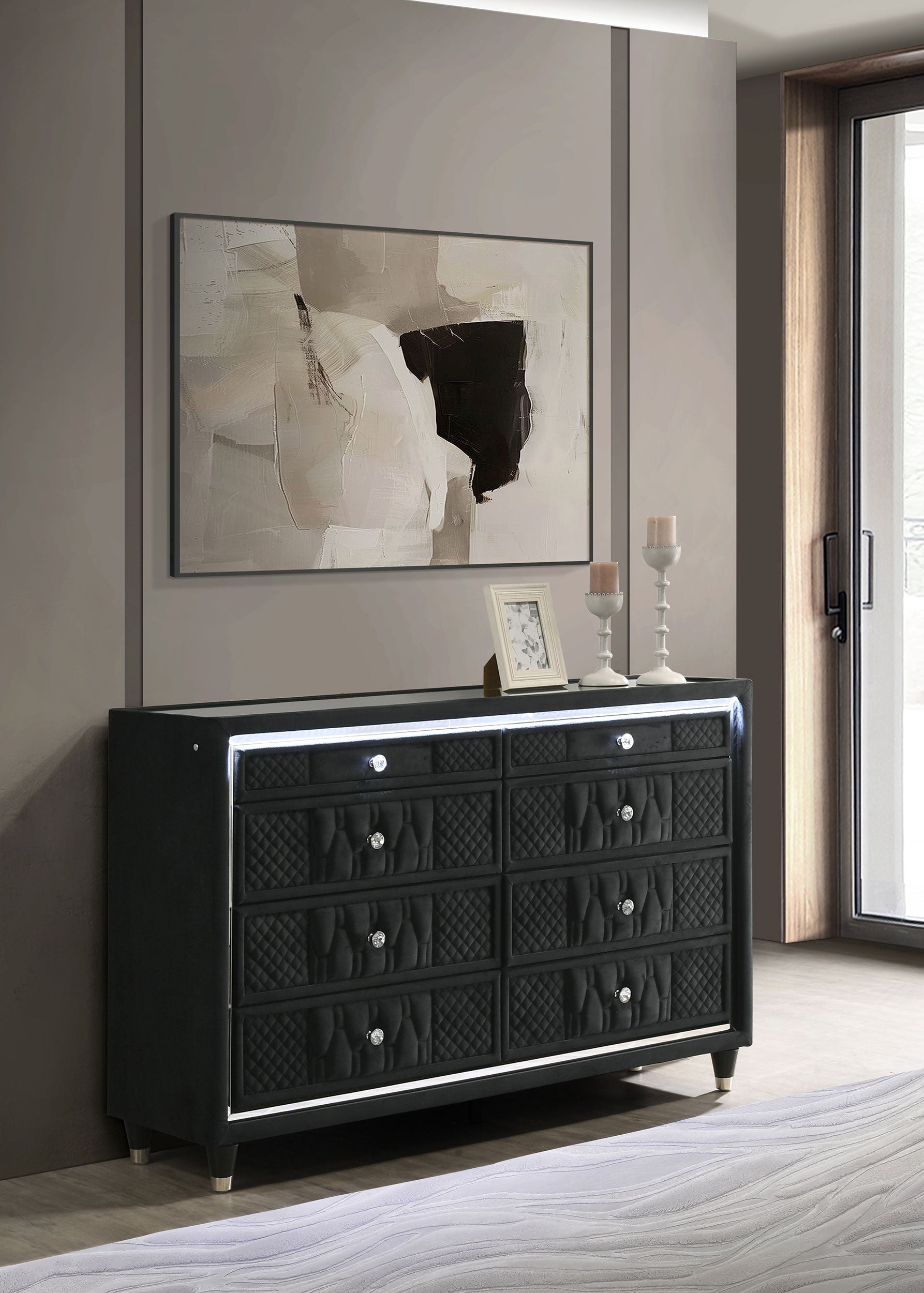 Lorient 8-drawer LED Bedroom Dresser Cabinet Black — view 2