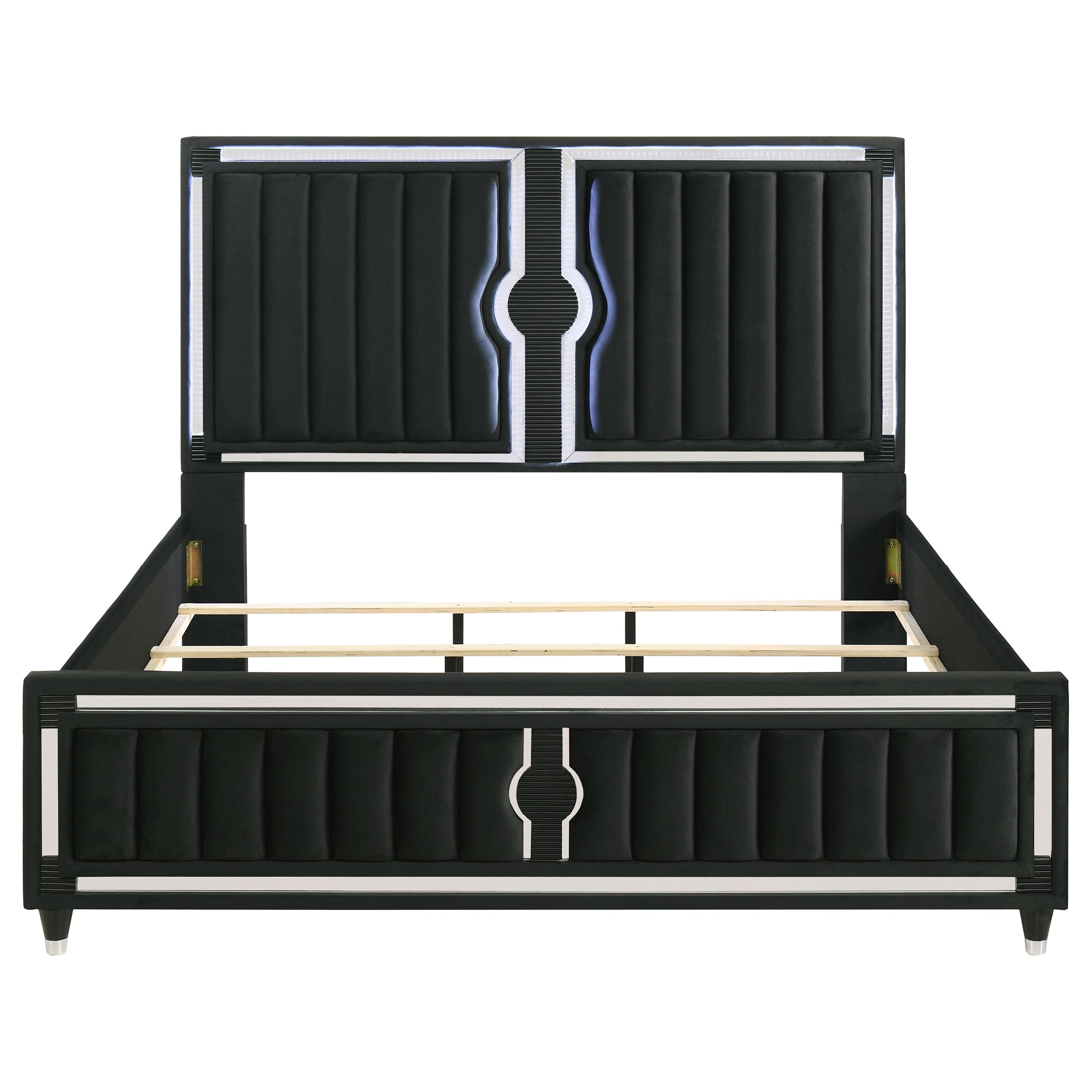 Ravenne Velvet Upholstered Eastern King LED Panel Bed Black — view 4