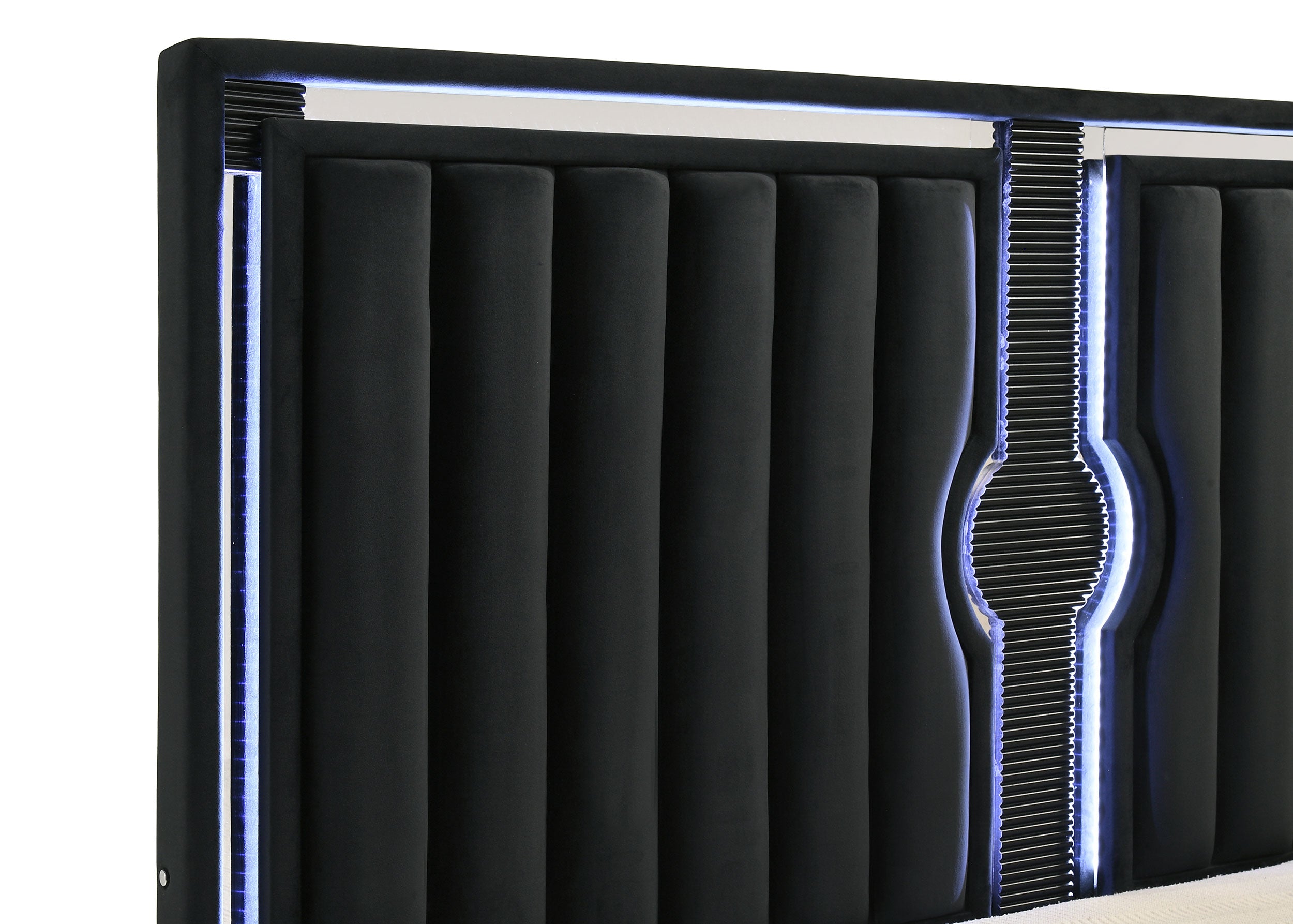 Ravenne Velvet Upholstered Eastern King LED Panel Bed Black — view 7
