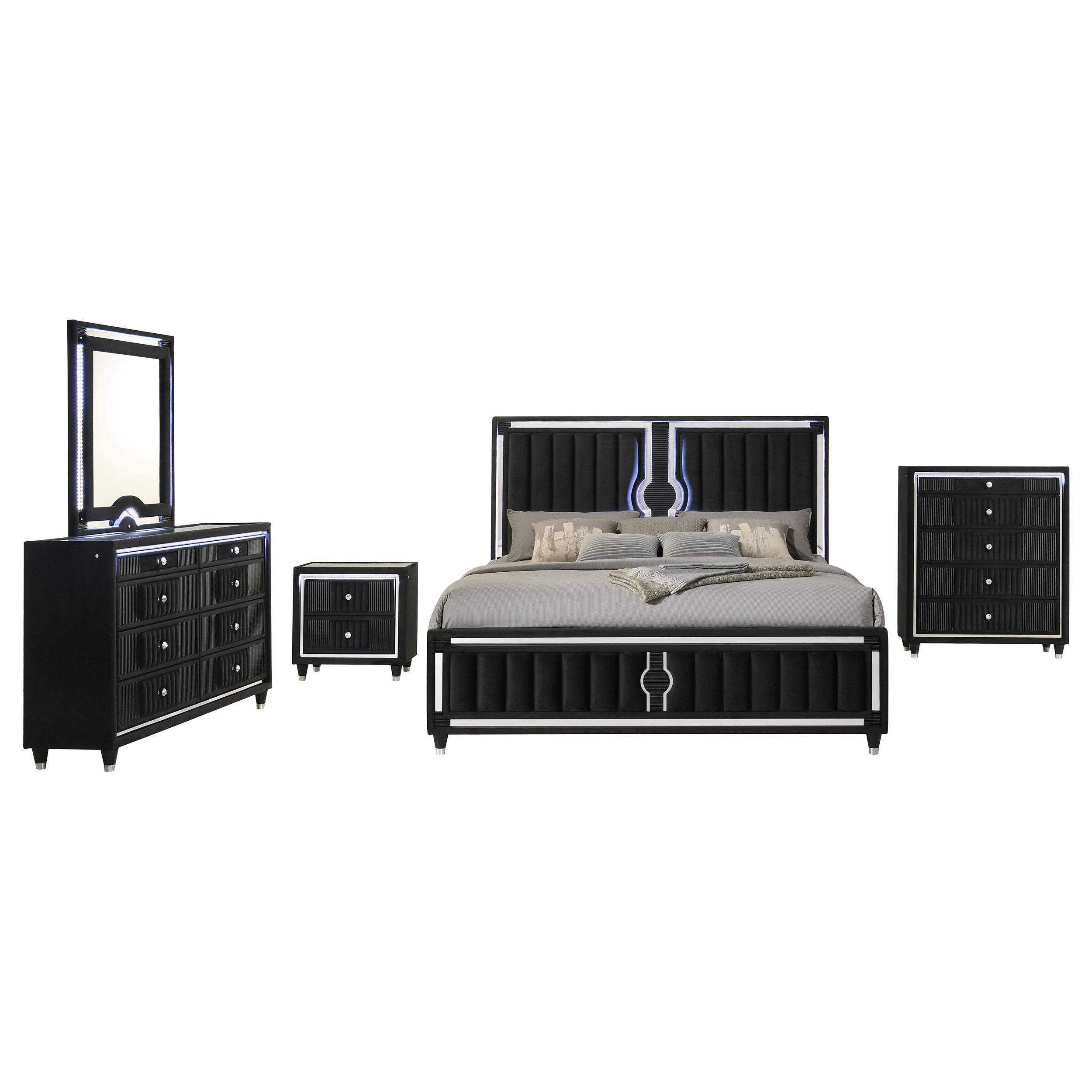 Ravenne 5-piece Velvet Upholstered California King LED Bedroom Set Black — view 2
