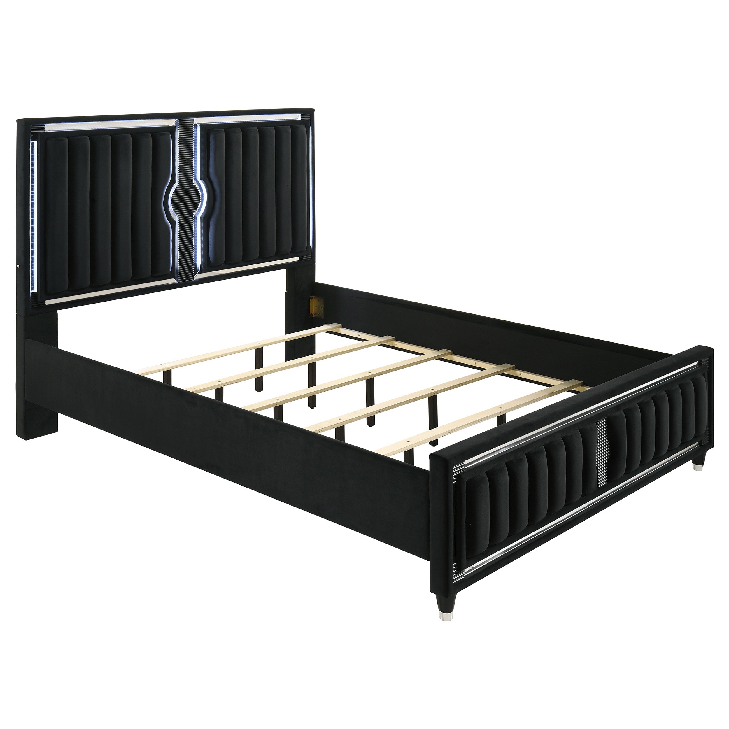 Ravenne Velvet Upholstered California King LED Panel Bed Black — view 1